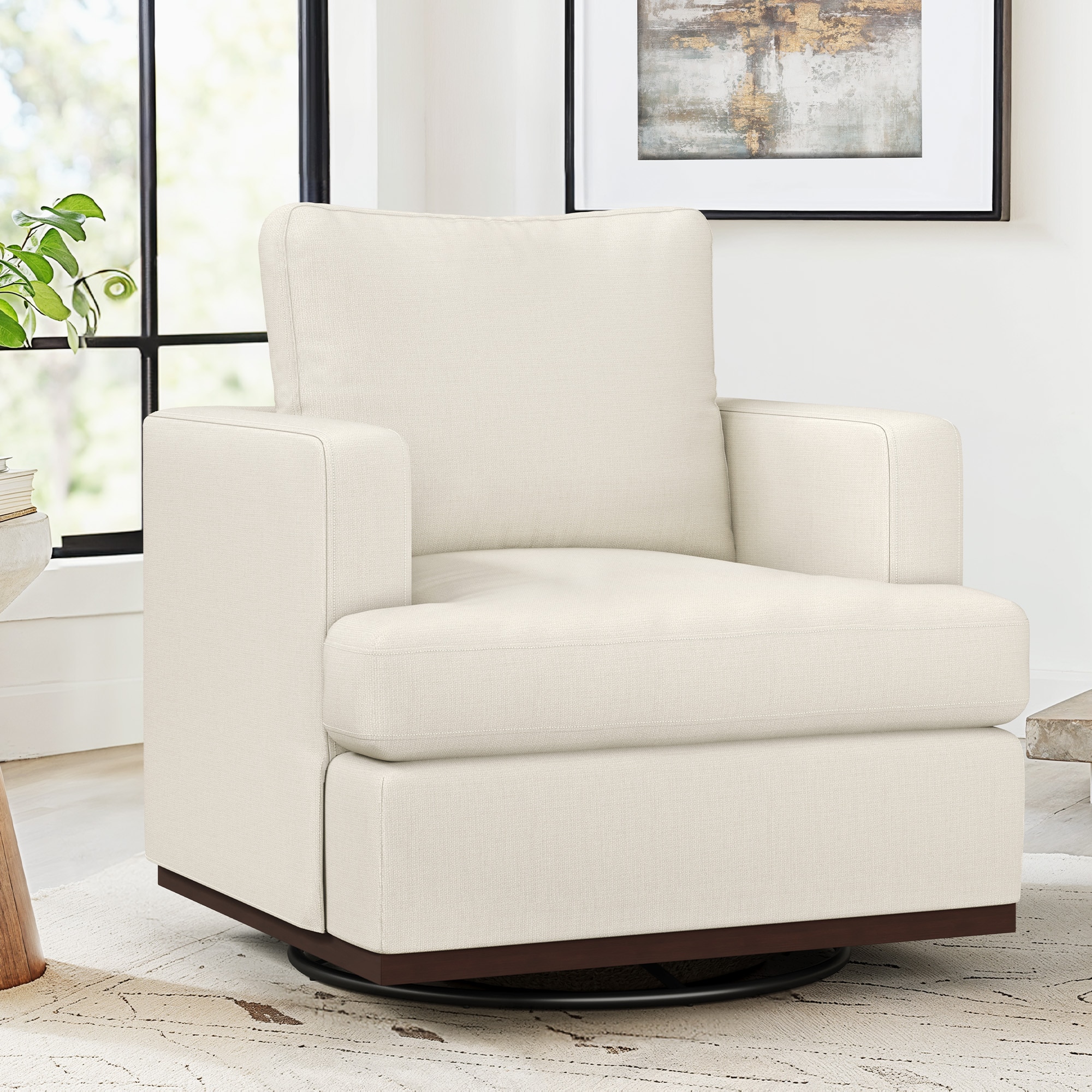 LUE BONA SN-013-01LS Casual Beige Linen Swivel Accent Chair