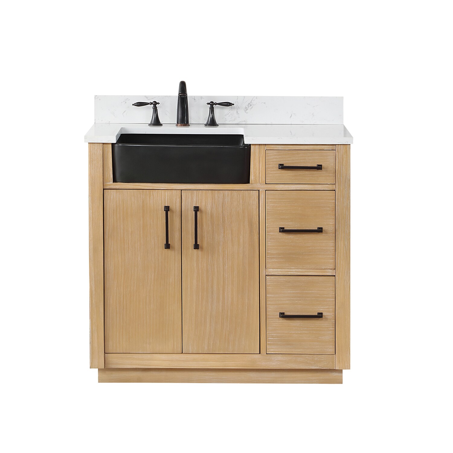 Altair 550036-WP-AW-NM Novago 36-in Weathered Pine Farmhouse Single sink Bathroom Vanity with Aosta White Engineered marble Top