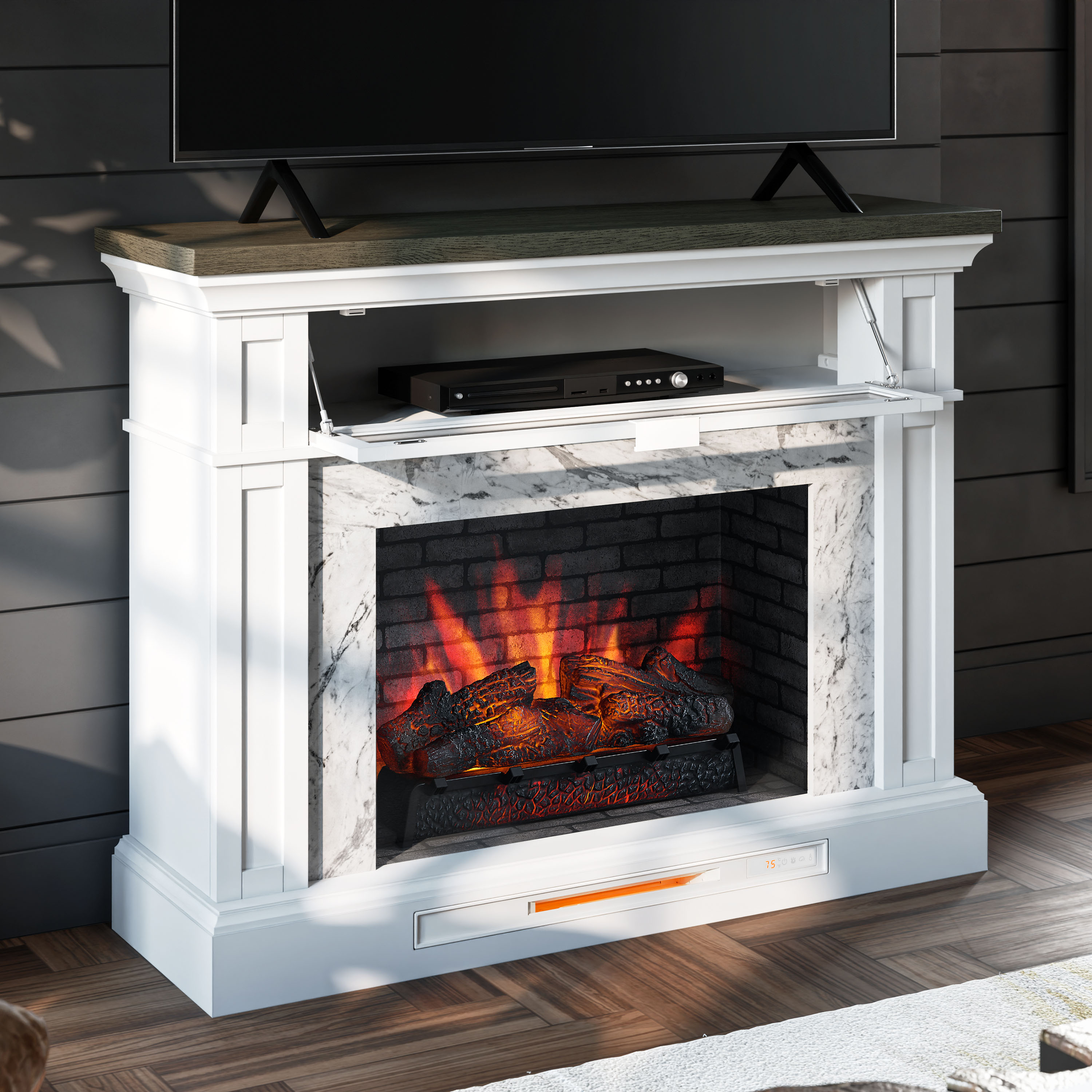 Allen Roth 51 In W White Infrared Quartz Electric Fireplace In The   44137508 