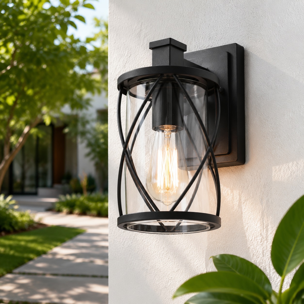 Uolfin - 1 -Light 11-in H Matte Black Hardwired Outdoor Wall Light