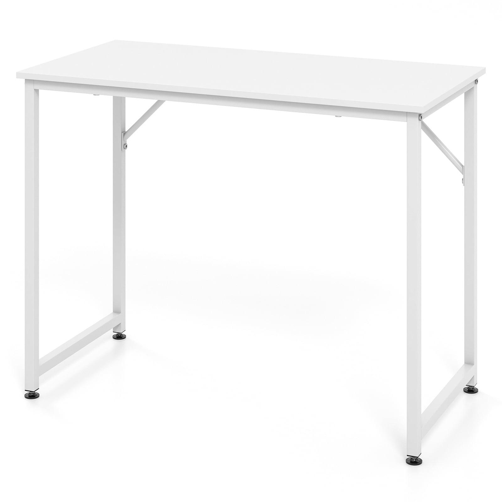 Slickblue D-CO-HW41011VJ 40 Inch White Compact Desk Metal Frame Engineered Wood Tabletop Triangle Support Adjustable Feet Small Office Bedroom No Chair No Hutch