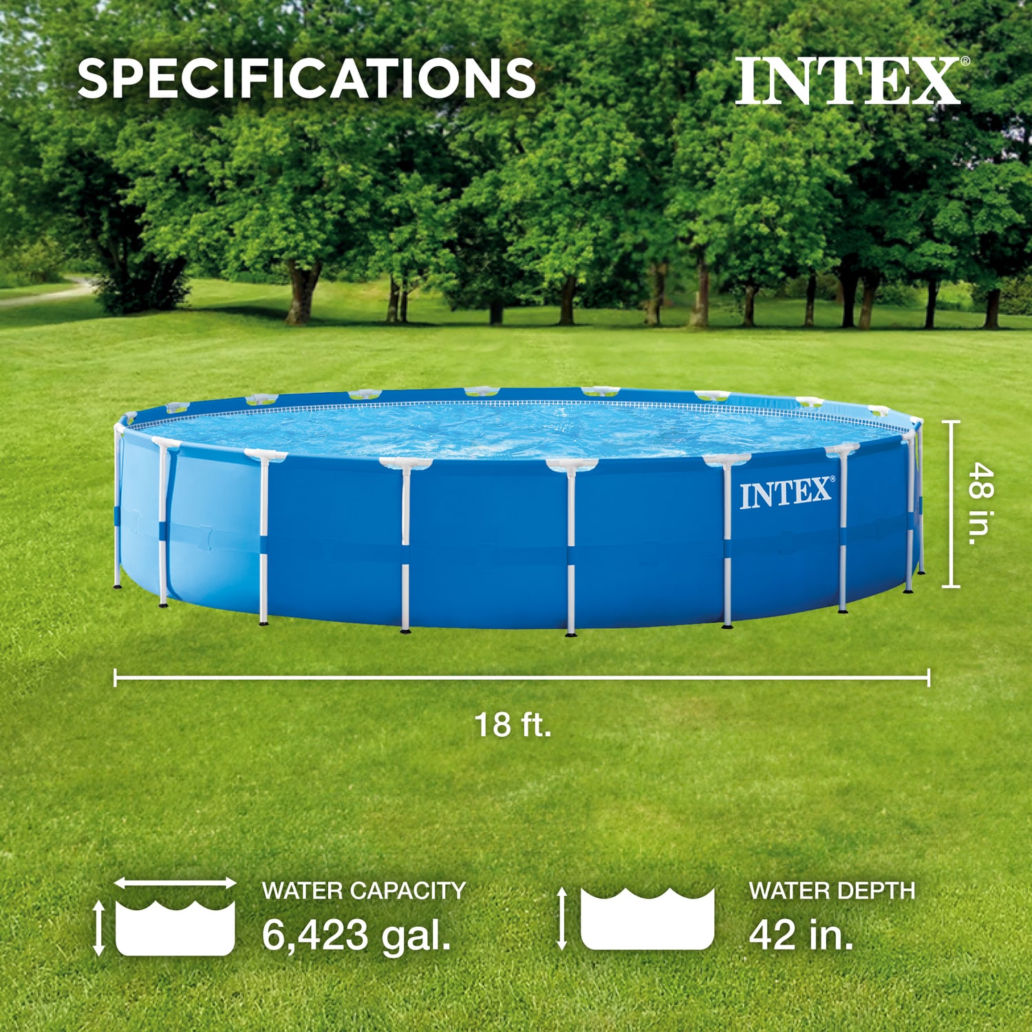 Intex 18-ft x 18-ft x 48-in Metal Frame Round Above-Ground Pool with ...