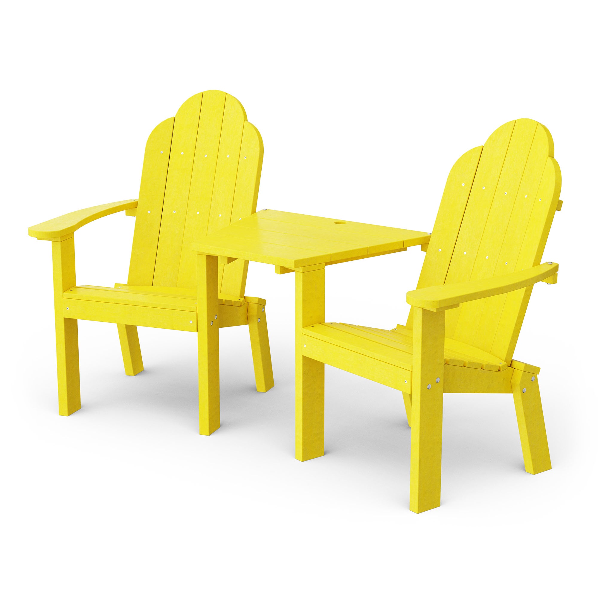Wildridge LCC-229-LY Classic Tete-A-Tete Set of 2 Lemon Yellow HDPE Frame Stationary Adirondack Chair with Slat Seat