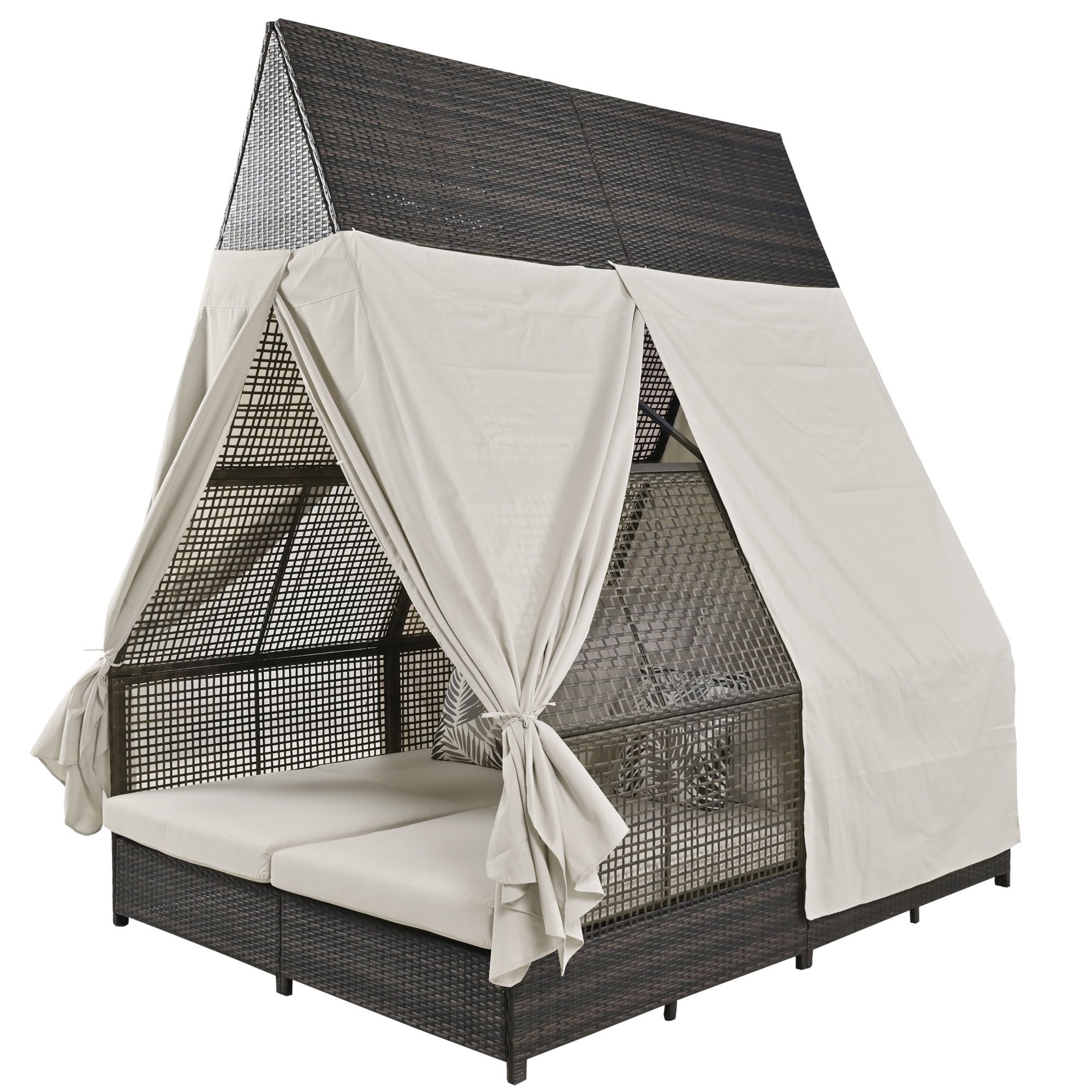 Nestfair HPOF050R Patio Furniture Sets Wicker Outdoor Daybed with Beige Cushions and Rattan Frame