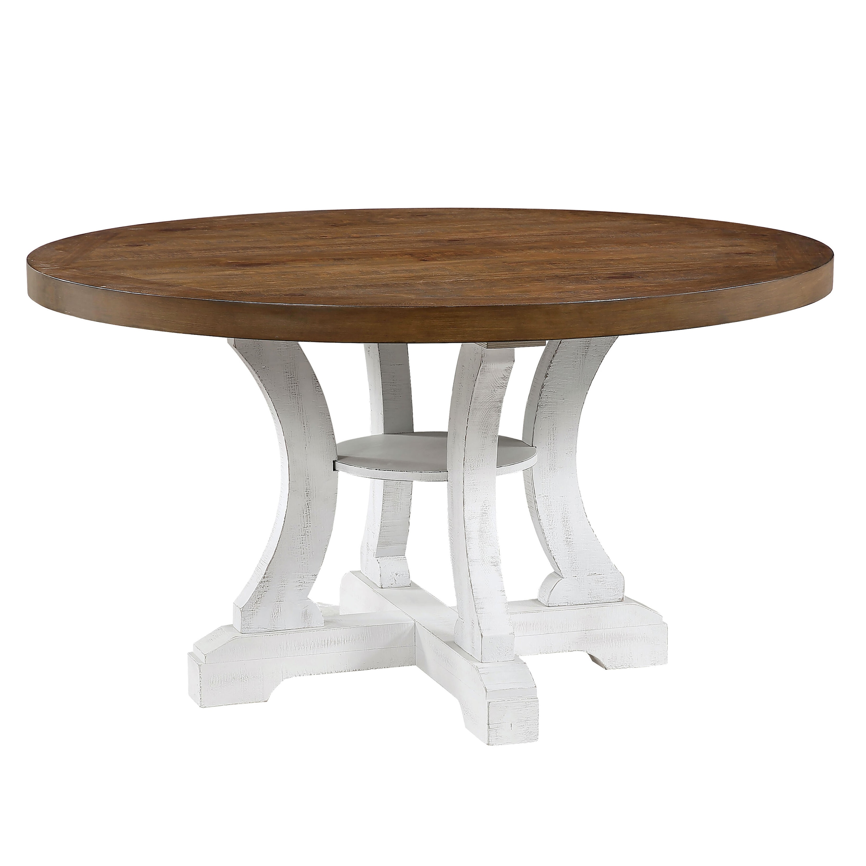 Benzara BM235501 Brown, White Round Contemporary/Modern Wood Dining Table, with Wood Pedestal Base 54-in L x 30-in H