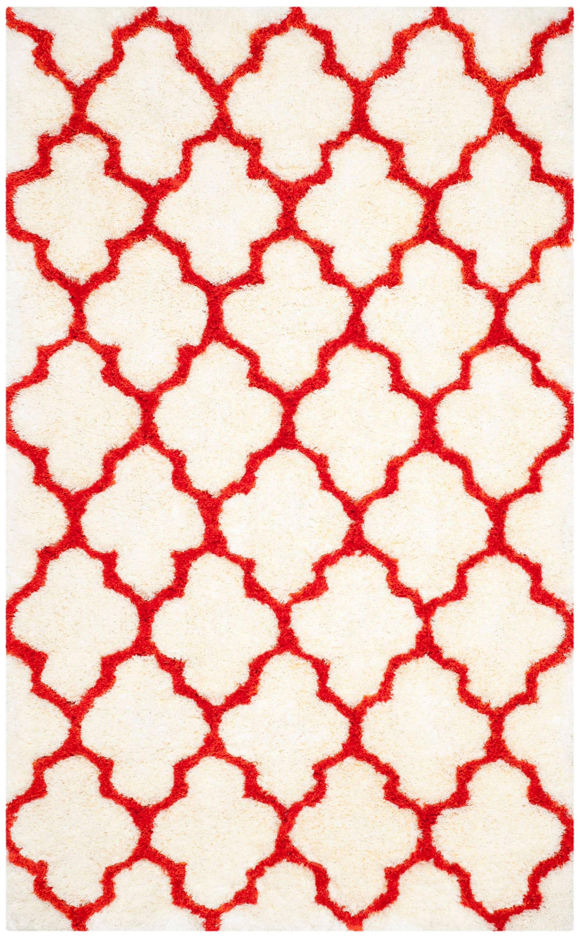 Safavieh BSG319E-5 Barcelona Tallis Shag 5 x 8 (ft) Tufted Synthetic Ivory/Rust Rectangular Indoor Trellis Moroccan Area rug