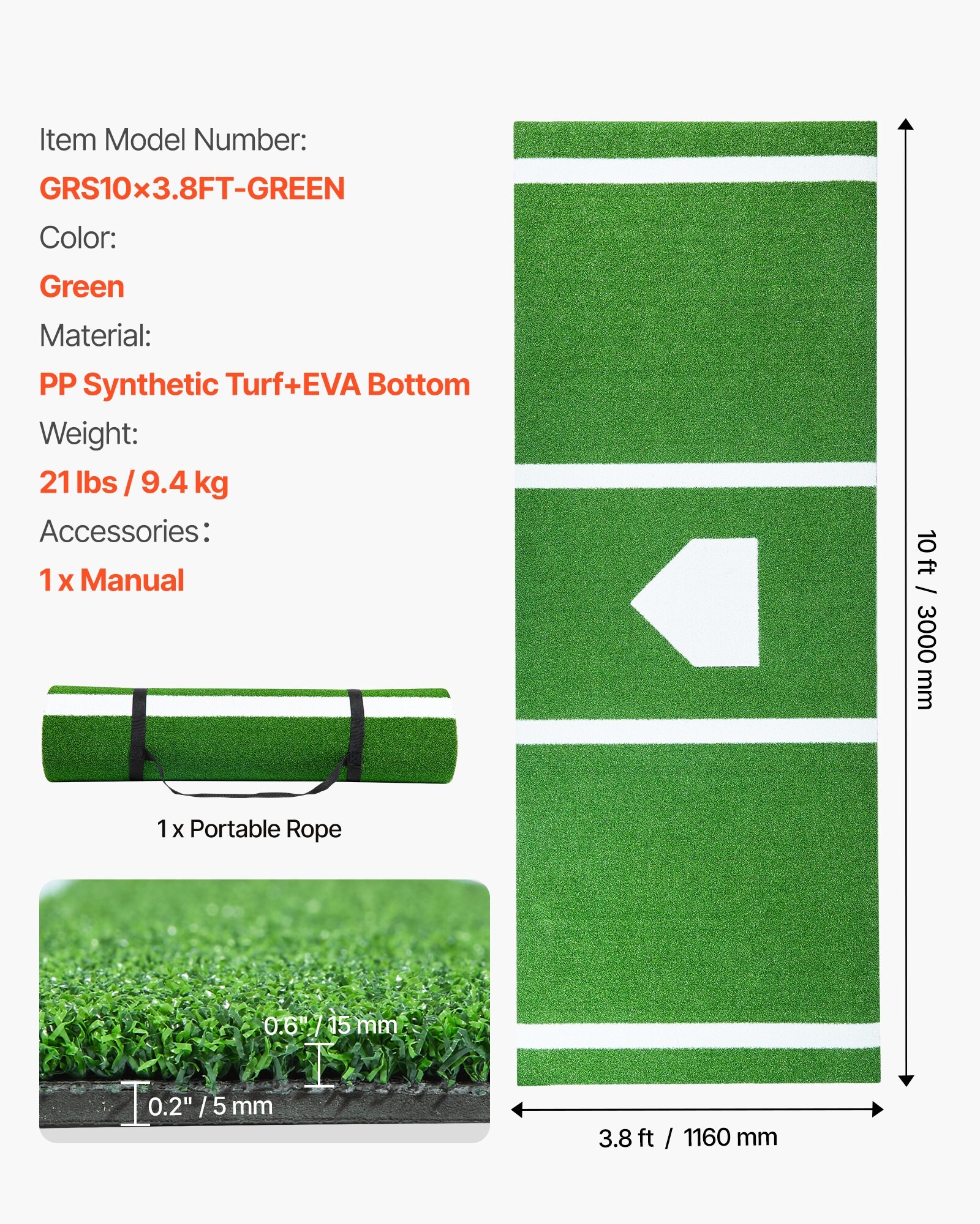 GIVIMO 10 ft L x 3.8 ft W Indoor Outdoor Baseball Softball Hitting ...
