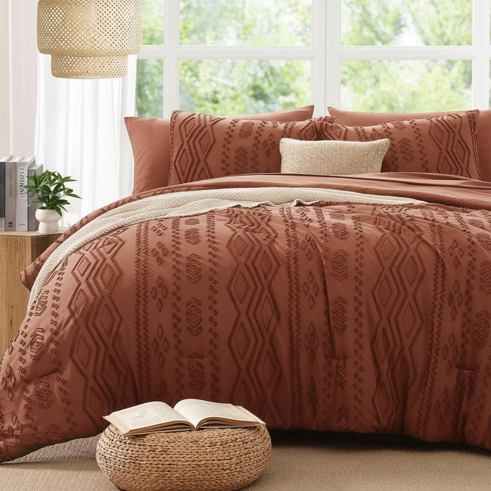 OMOMMD Full Boho Tufted Queen Comforter Set 7 Pieces Soft All Season Bedding