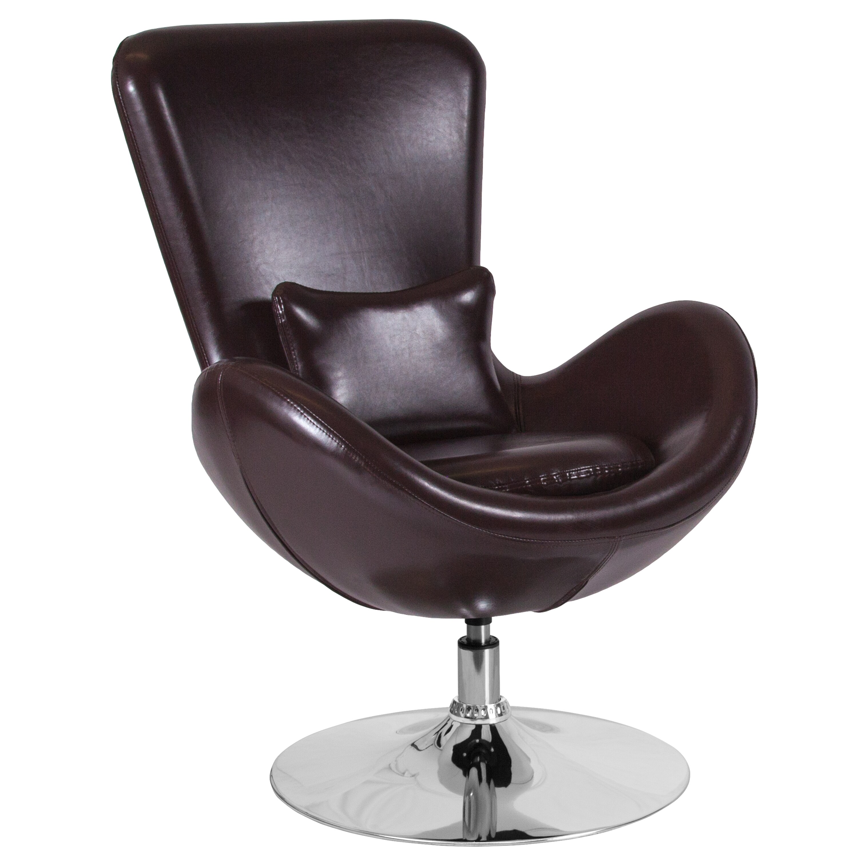 Merrick Lane - Soro High-Back Egg Style Lounge Chair in Brown Faux Leather Upholstery With 360° S...