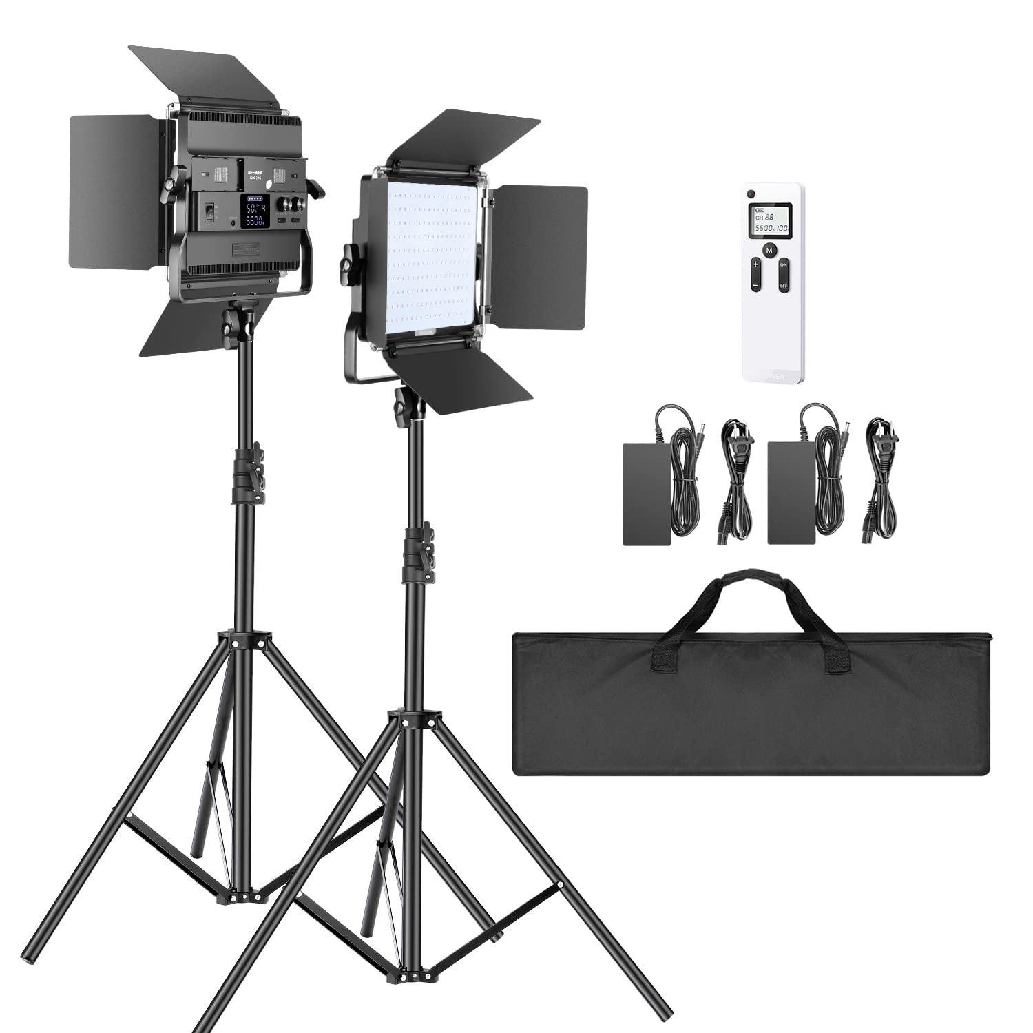NEEWER 2-Pack Bi-Color LED Video Light Kit with 2.4G Wireless Remote 200 SMD CRI 96+ Barndoor U-Bracket LCD Display and Carrying Bag for Studio Photography