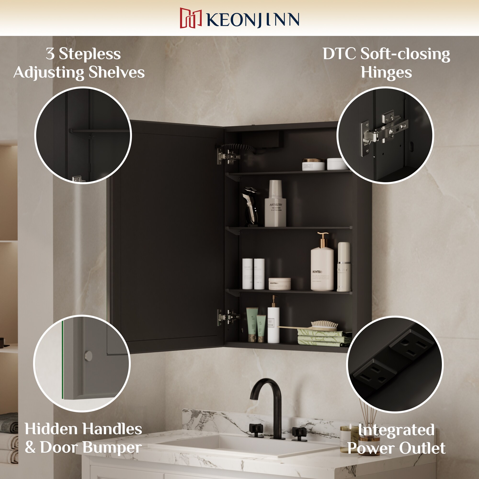 Keonjinn LW-DJG-WFP-6181-BK Bathroom-Medicine-Cabinets - View #11