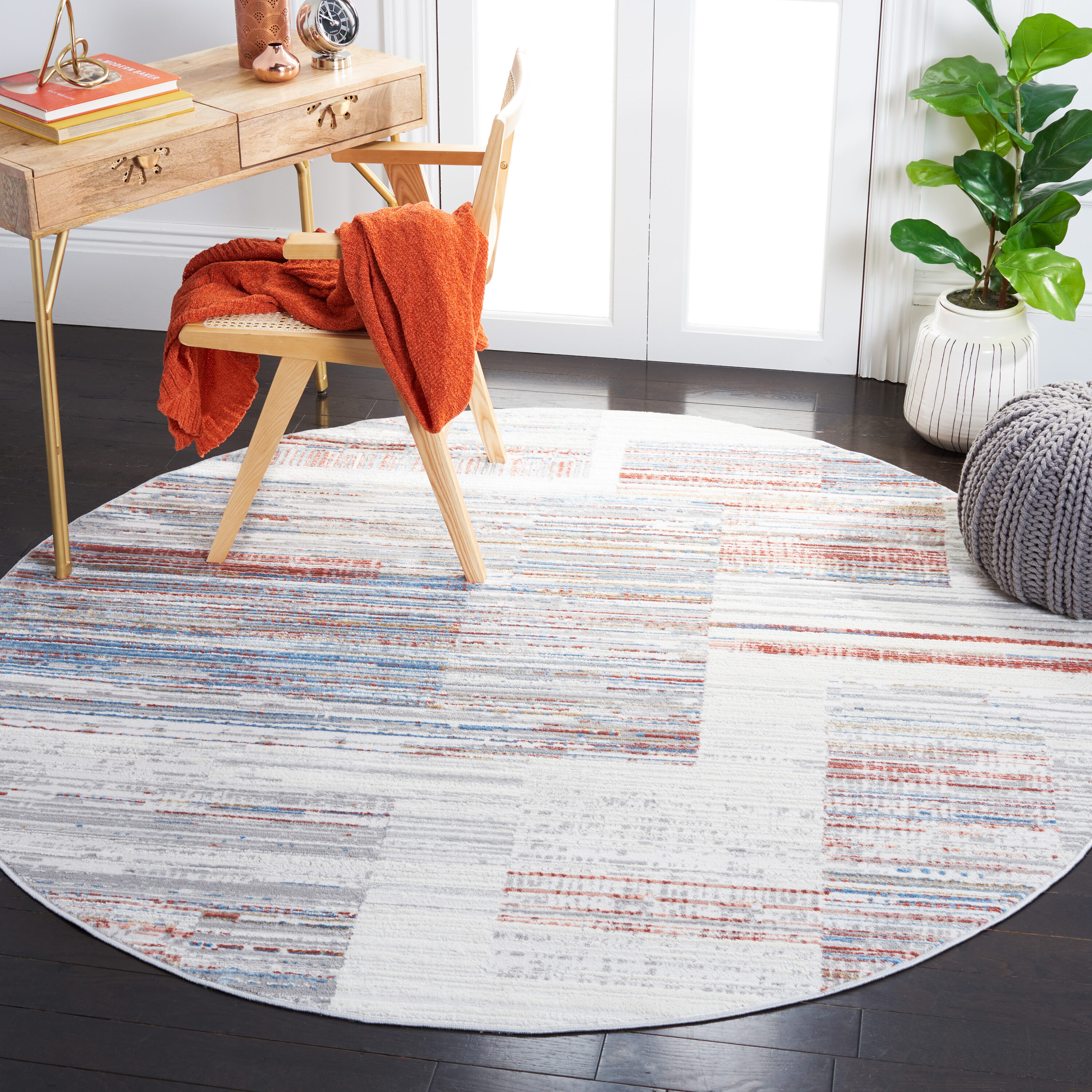 Shivan 198P Ivory/Rust 7 x 7 Round Area rug
