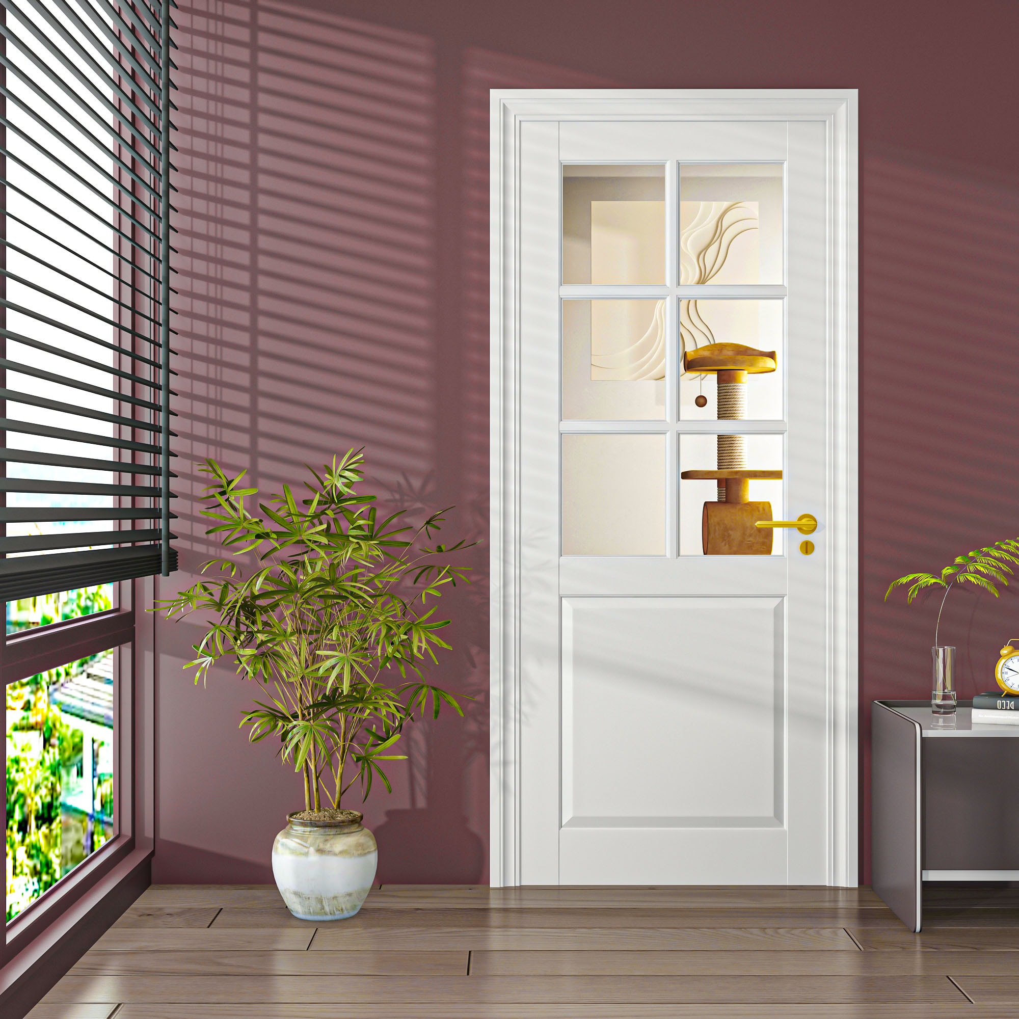 LUXEYARD 28in x 80in 6-Lite Clear Glass French Door Paintable Panel for Closet Pantry Bedroom Livingroom Study Office kitchen Barn Doors-Shaker w/o Hardware and Frame No Pre-Drilled Holes White