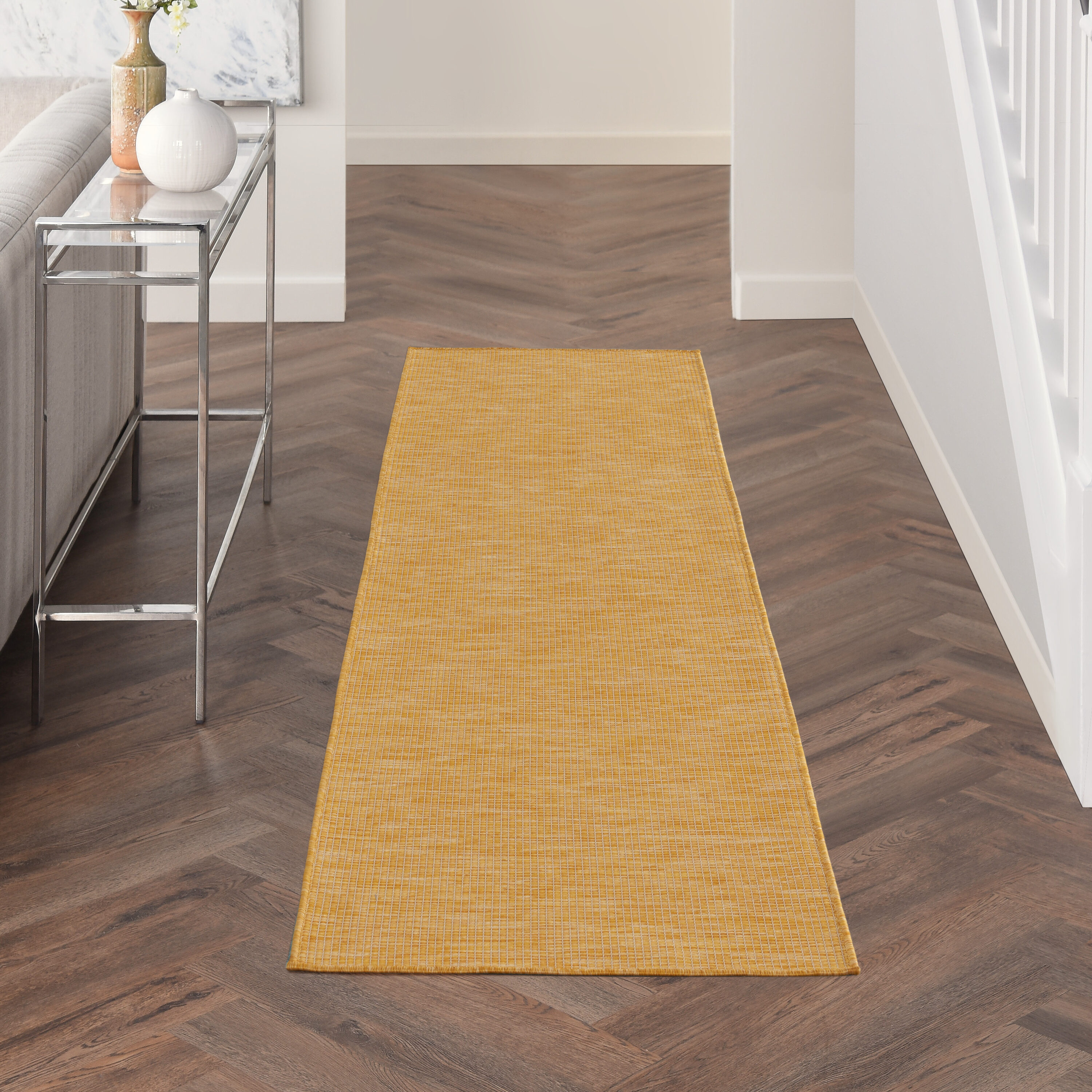 Nourison 99446791023 Positano 2 x 8 (ft) Loomed Polypropylene Yellow Rectangular Indoor/Outdoor Solid Runner rug
