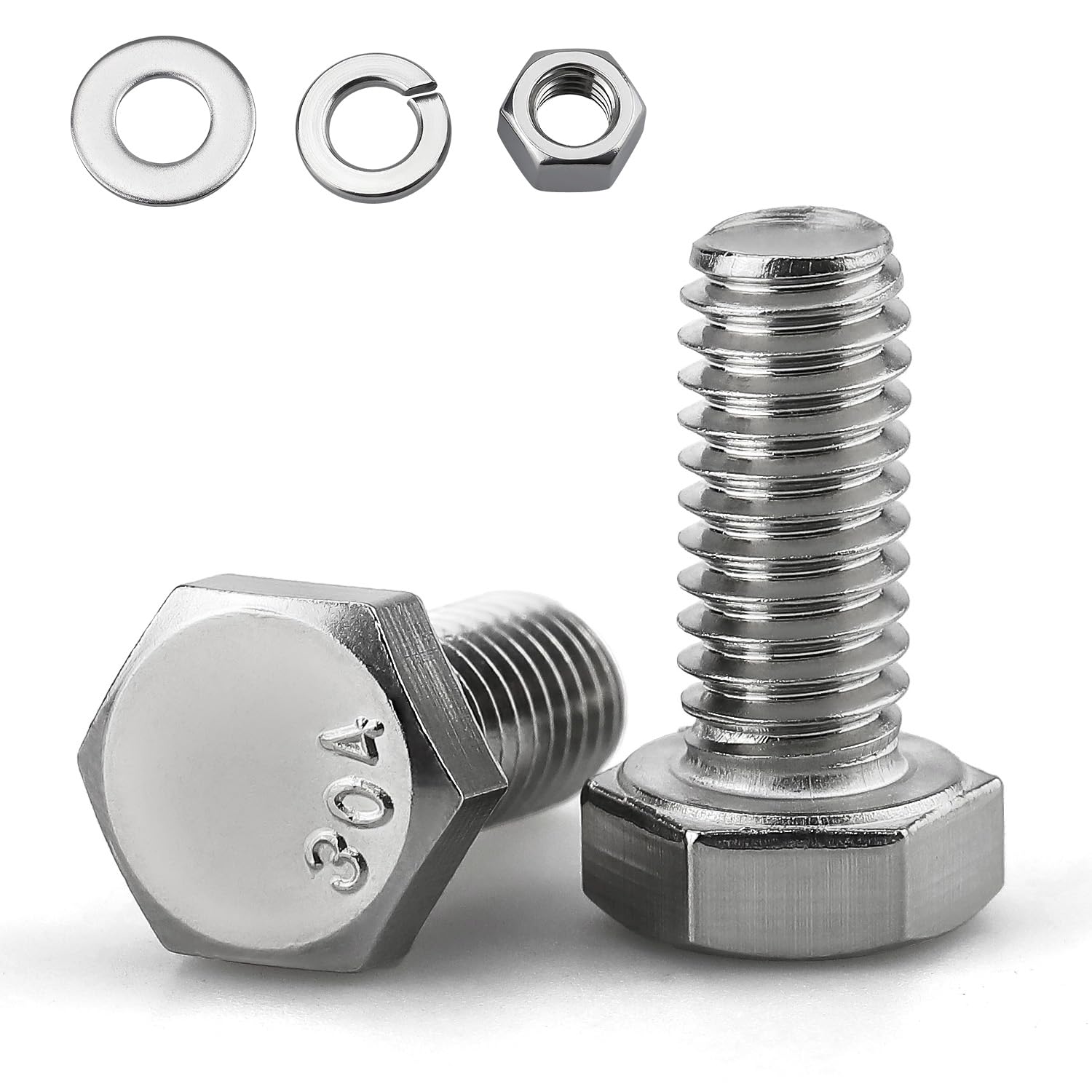 KHKFY  Stainless Steel Hex Bolts Screws with Nuts Flat Washers Lock Washers 1 quarter 20 by 1 half inch 10 Sets 304 Stainless Steel Hexagon Head