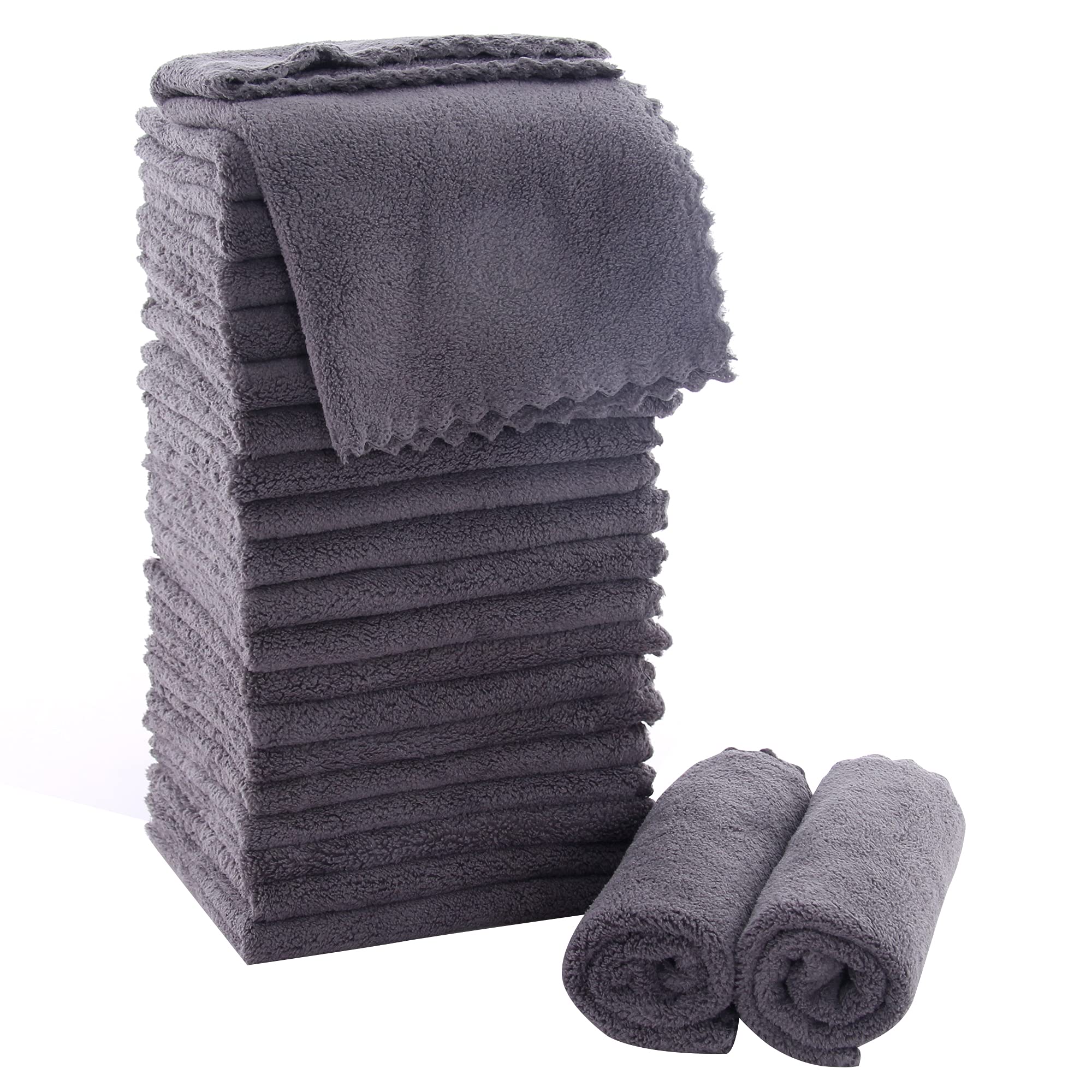 Anqtovp  Ultra Soft Coral Velvet Washcloths 24 Pack 12 x 12 Inch Quick Drying Highly Absorbent Bathroom Spa Facial Fingertip Towel Grey