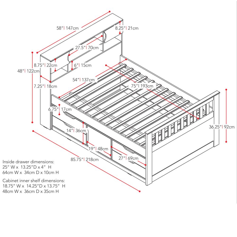 CorLiving Madison Snow White Full Wood Captain Bed with Storage at ...