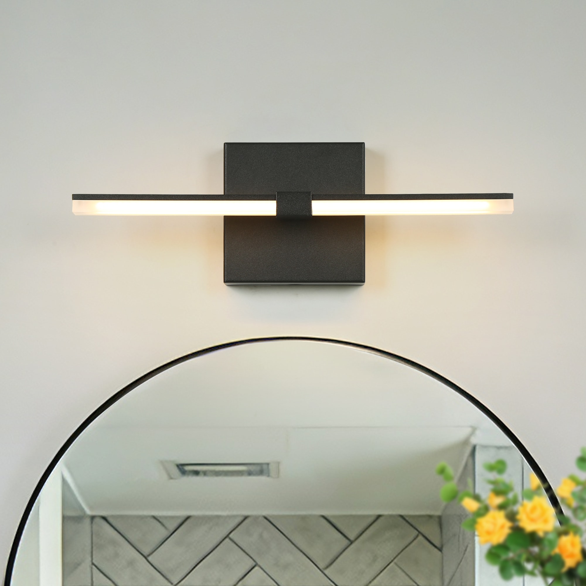 ZEVNI - Linear Acrylic Integrated Dimmable 14.2-in W 1 -Light Matte Black Hardwired Damp rated LE...
