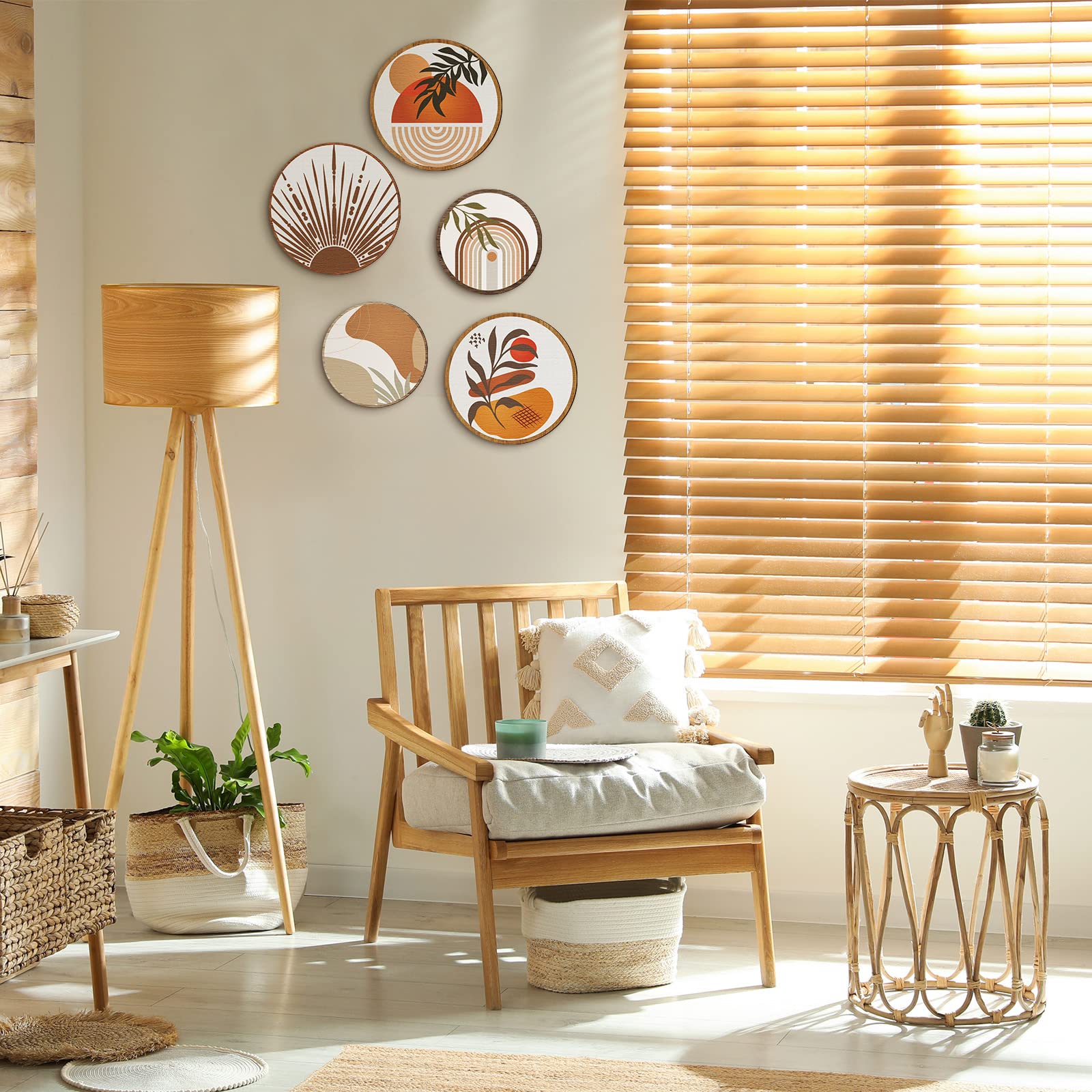 UUDULY 5 Piece Boho Wall Art Decor Set Wooden Geometric Living Room ...