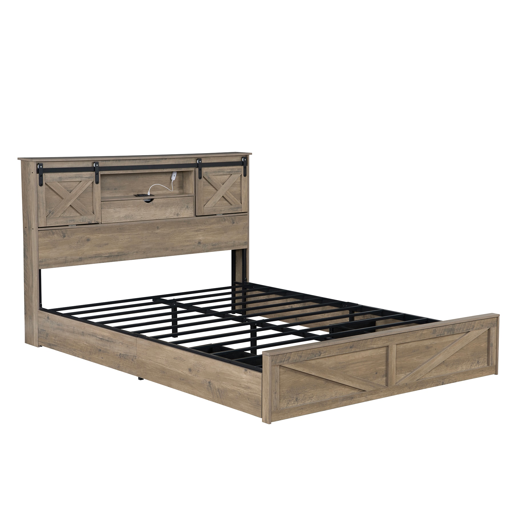 SINOFURN - King Gray Bed Frame with Headboard