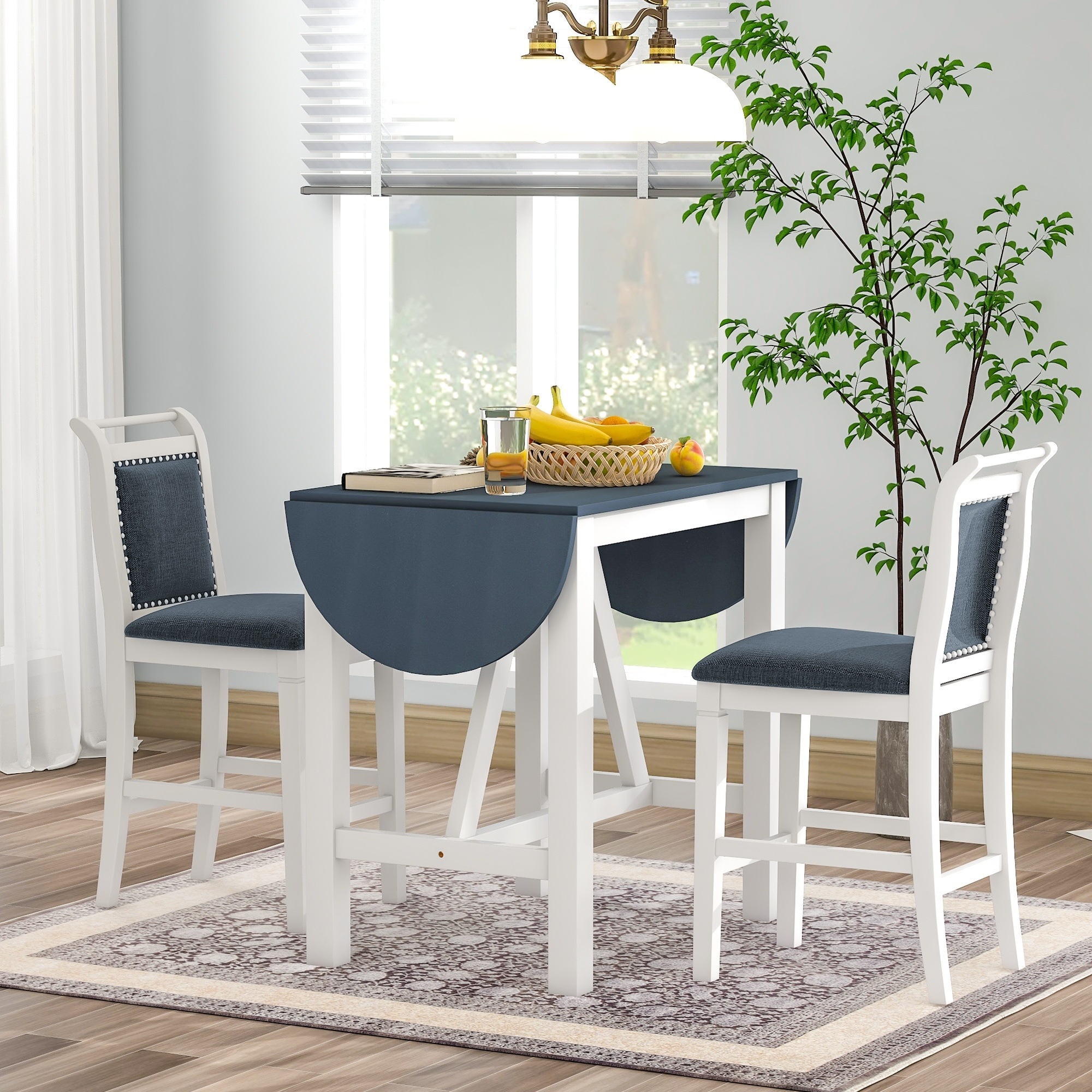 Horizons Prime - 60 inch x 24 inch White Rubber Wood 3-Piece Counter Height Drop Leaf Dining Tabl...
