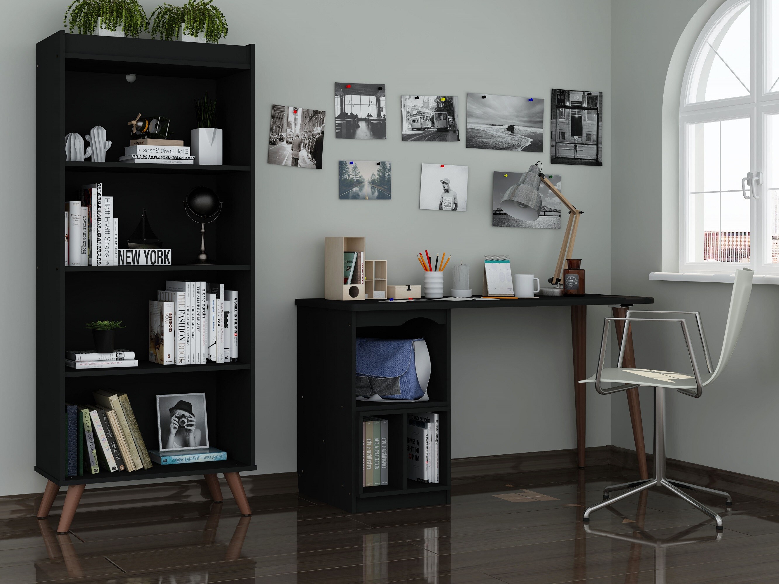 Manhattan Comfort 27PMC70 Hampton 2-Piece Black Contemporary/Modern Home Office Furniture Set