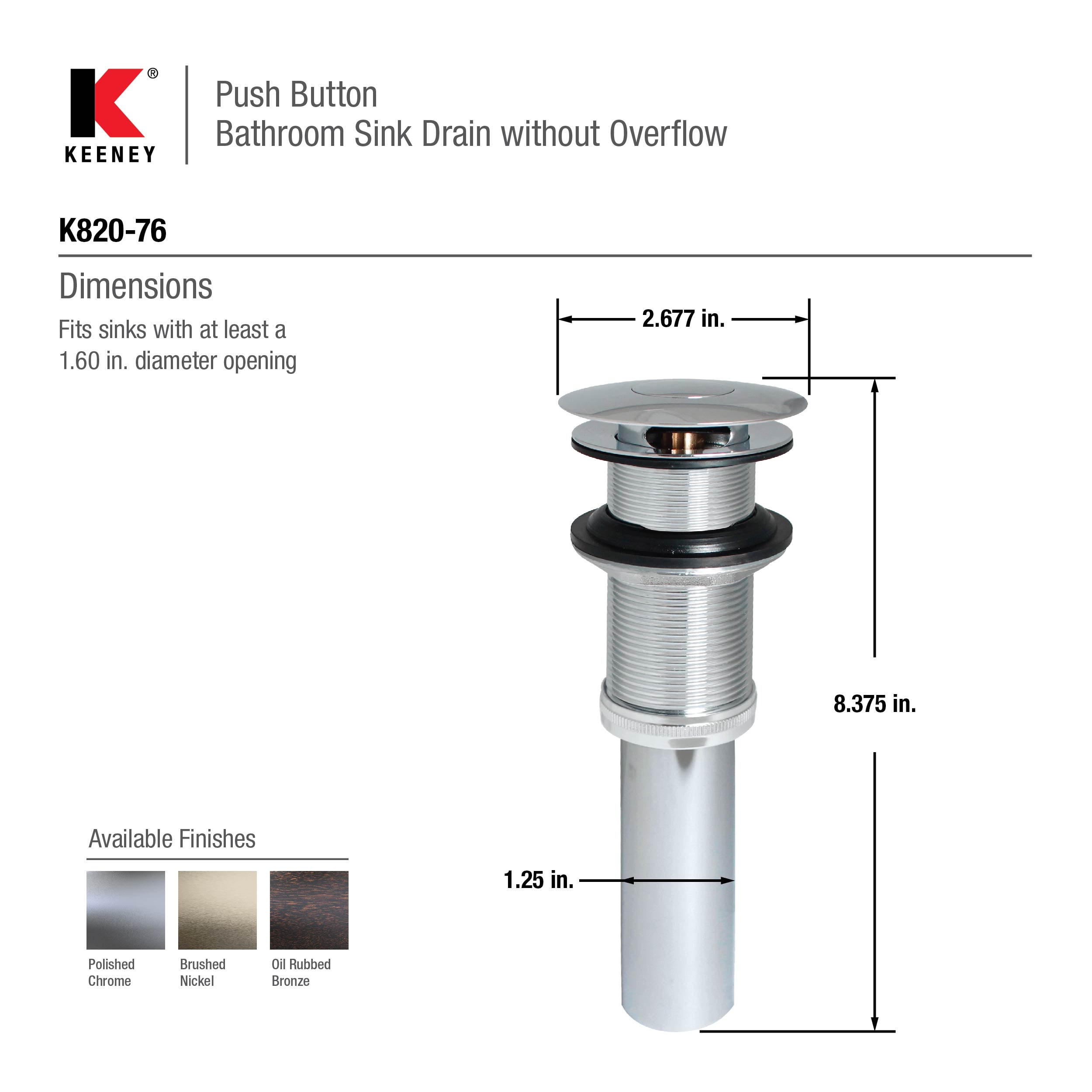 Kohler Bathroom sink drain with non-removable metal stopper and without  overflow in Polished Chrome - Royal Bath Place