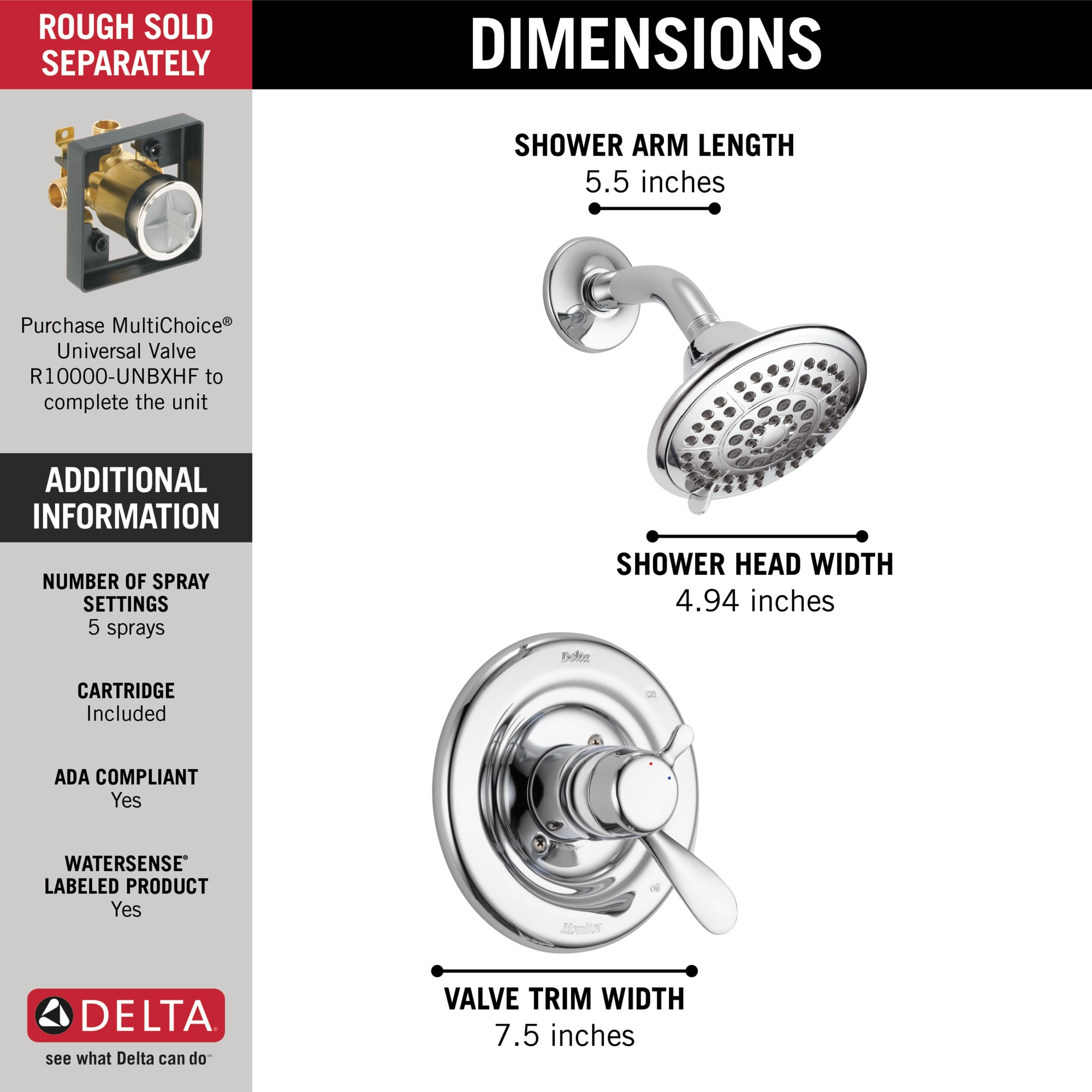 Delta Innovations Chrome 2 Handle Multi Function Round Shower Faucet In   44291451 