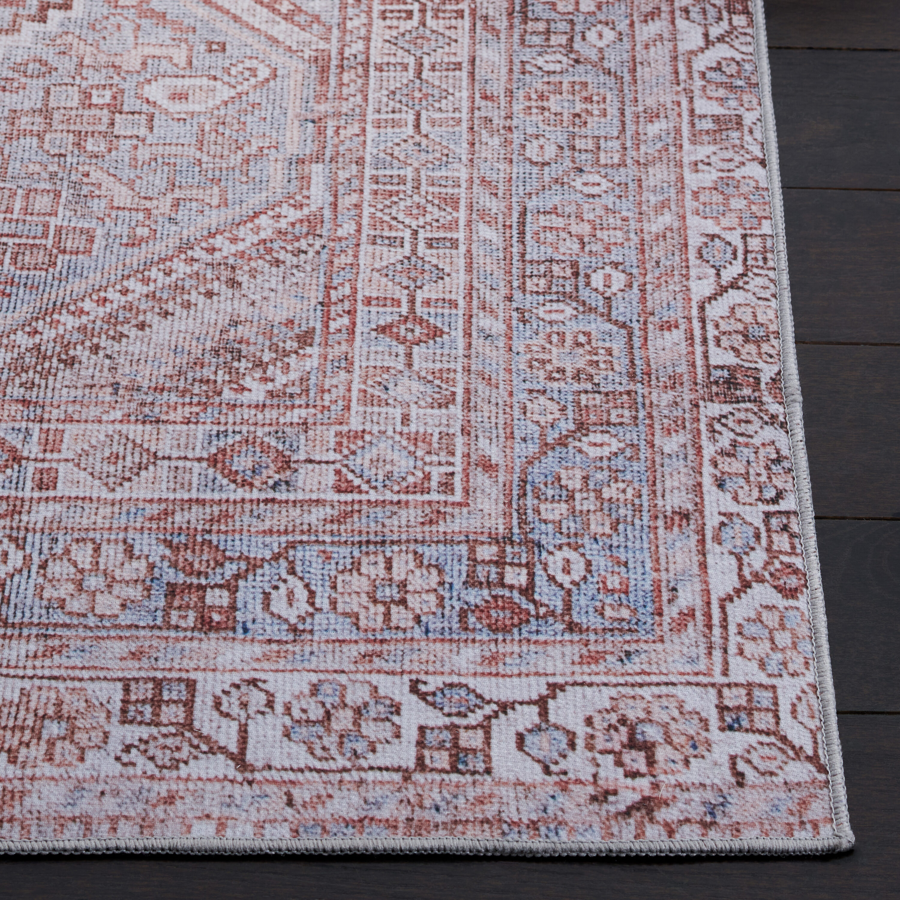 Gray and Rust Hand-Knotted Washable Synthetic Area Rug