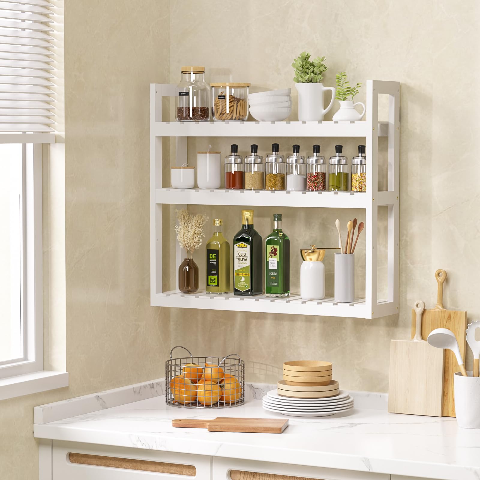 Curated visual reference: Fresh Look at Lovav Bamboo 3 Tier Wall Mount Adjustable Storage Shelf Over