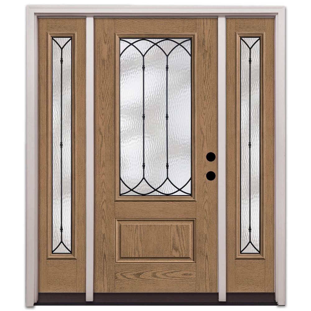 Therma-Tru Montebello 64-in x 80-in x 6-9/16-in Fiberglass 3/4 Lite Left-Hand Inswing Beechwood Stained Prehung Front Door with Sidelights with -  TT649813SOS