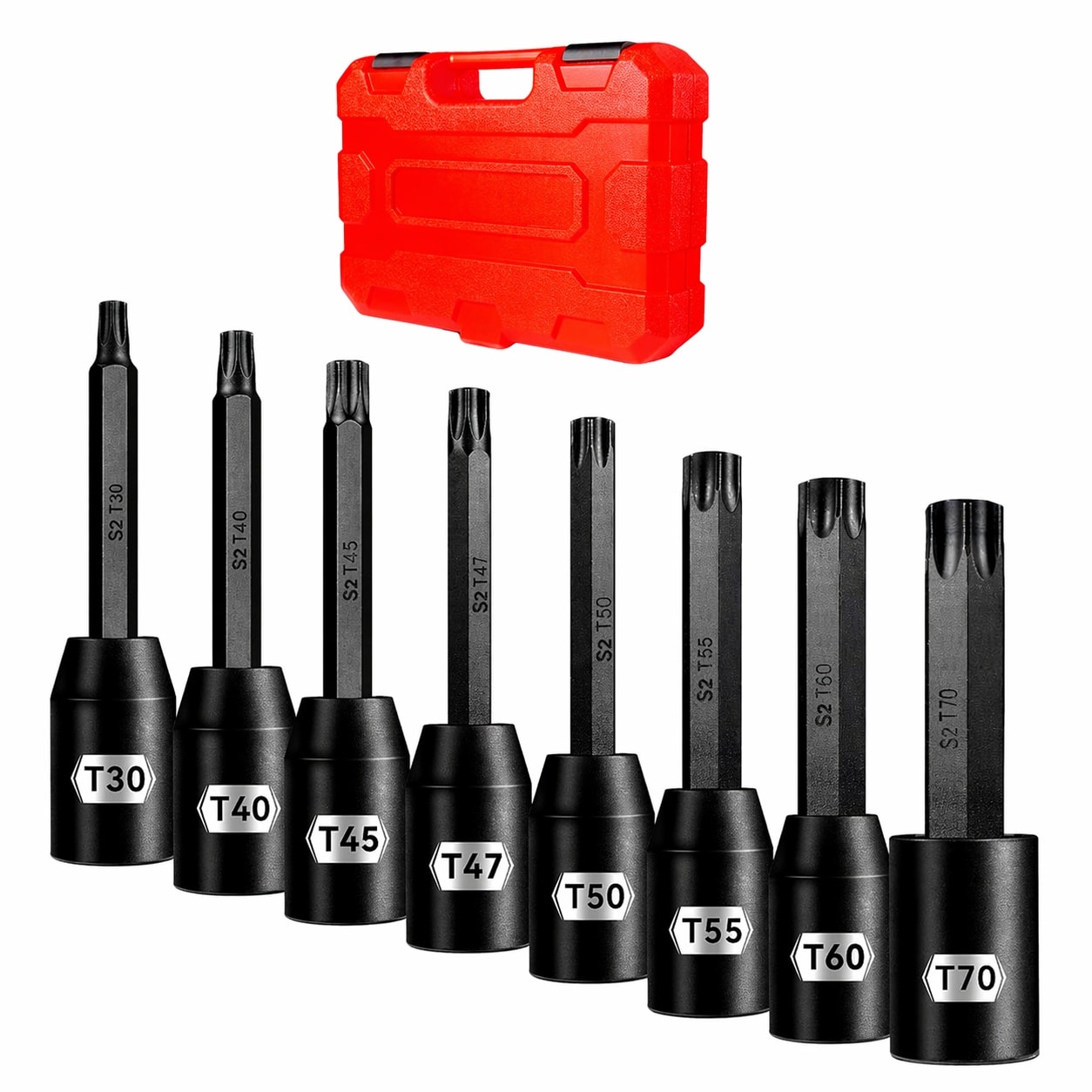 Aoibox  8 Piece 1 2 in Drive Torx Bit Socket Set S2 and Cr Mo Steel Extra Long Reach with Storage Case