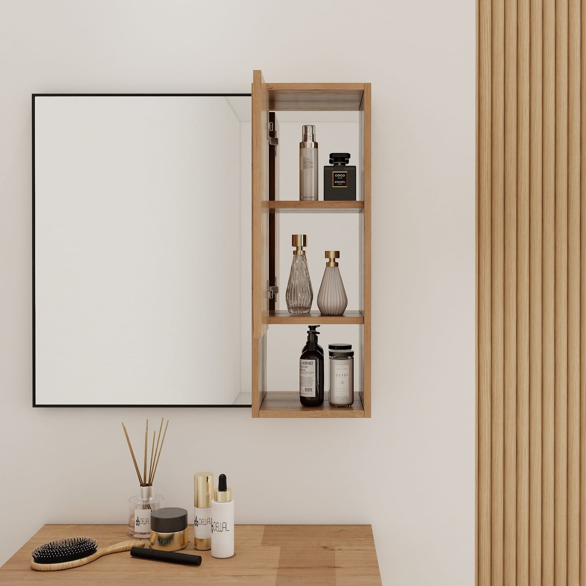 IAK 10 inch Imitative Oak Plywood Wall Mounted Medicine Cabinet with Soft Close Door