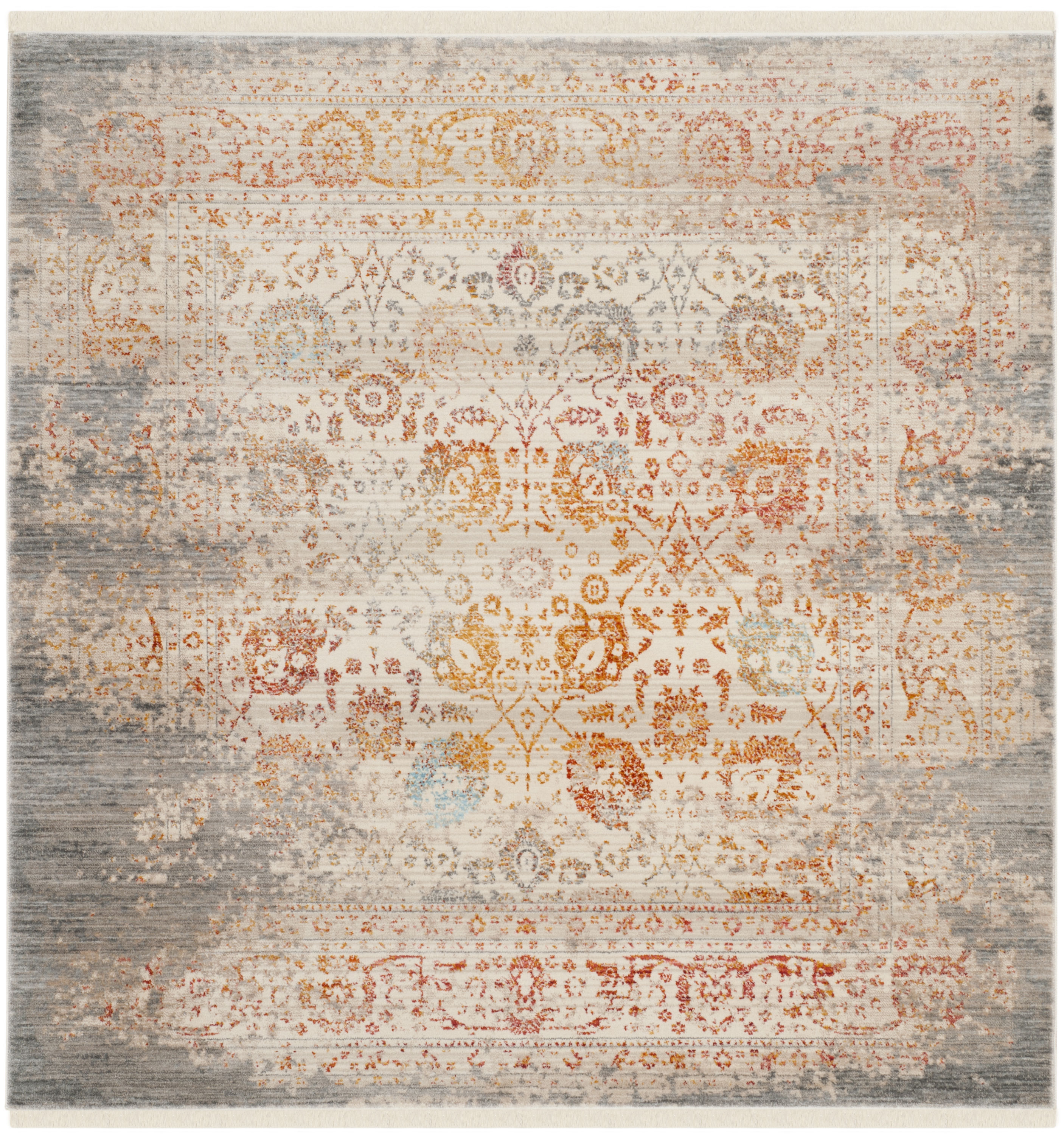 Contemporary Vintage Persian 5' Square Grey Cotton Area Rug