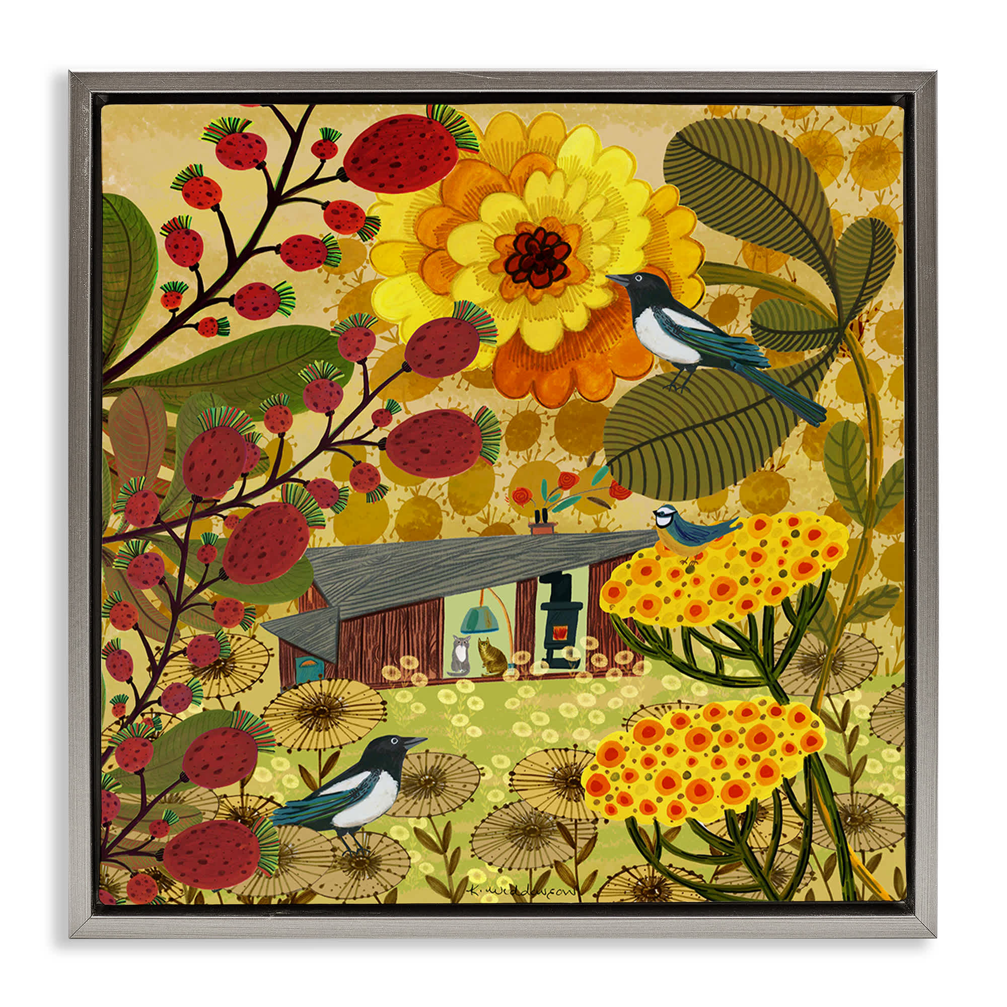 Stupell Industries BS-593-FFL-24X24 Warm Autumnal Cottage Gray Framed Floater Canvas Wall Art By Kay Widdowson 25 x 25