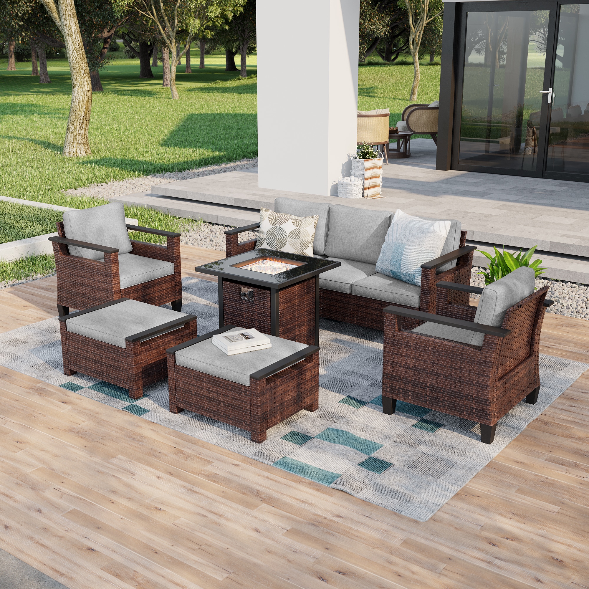 ACEGOSES LW-126BLY-T4 Skytop 6 -Piece Wicker Patio Sofa Conversation Set with Gray Cushions