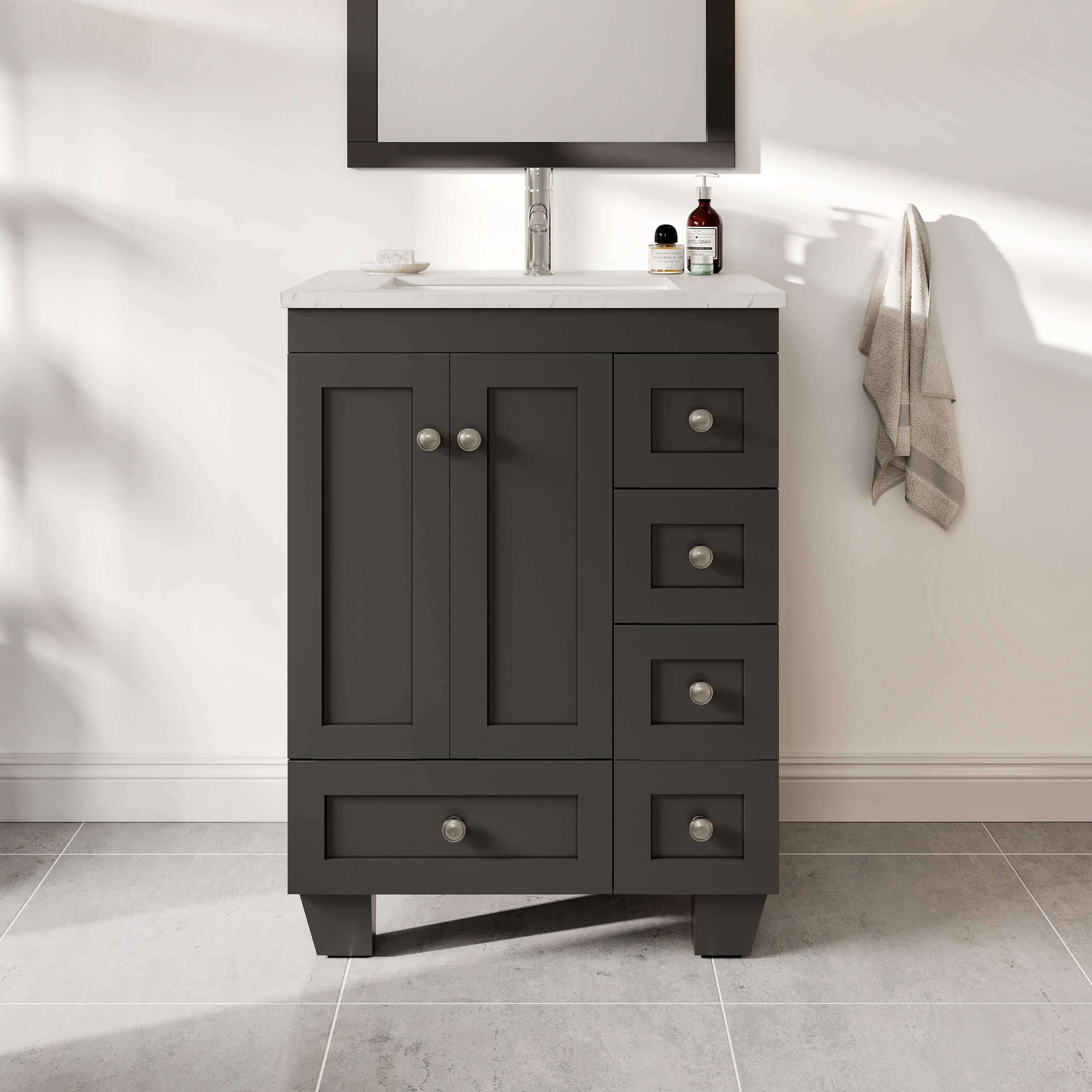 Eviva EVVN30-24X18ES Happy 24-in Espresso Undermount Single Sink Bathroom Vanity with White Quartz Top