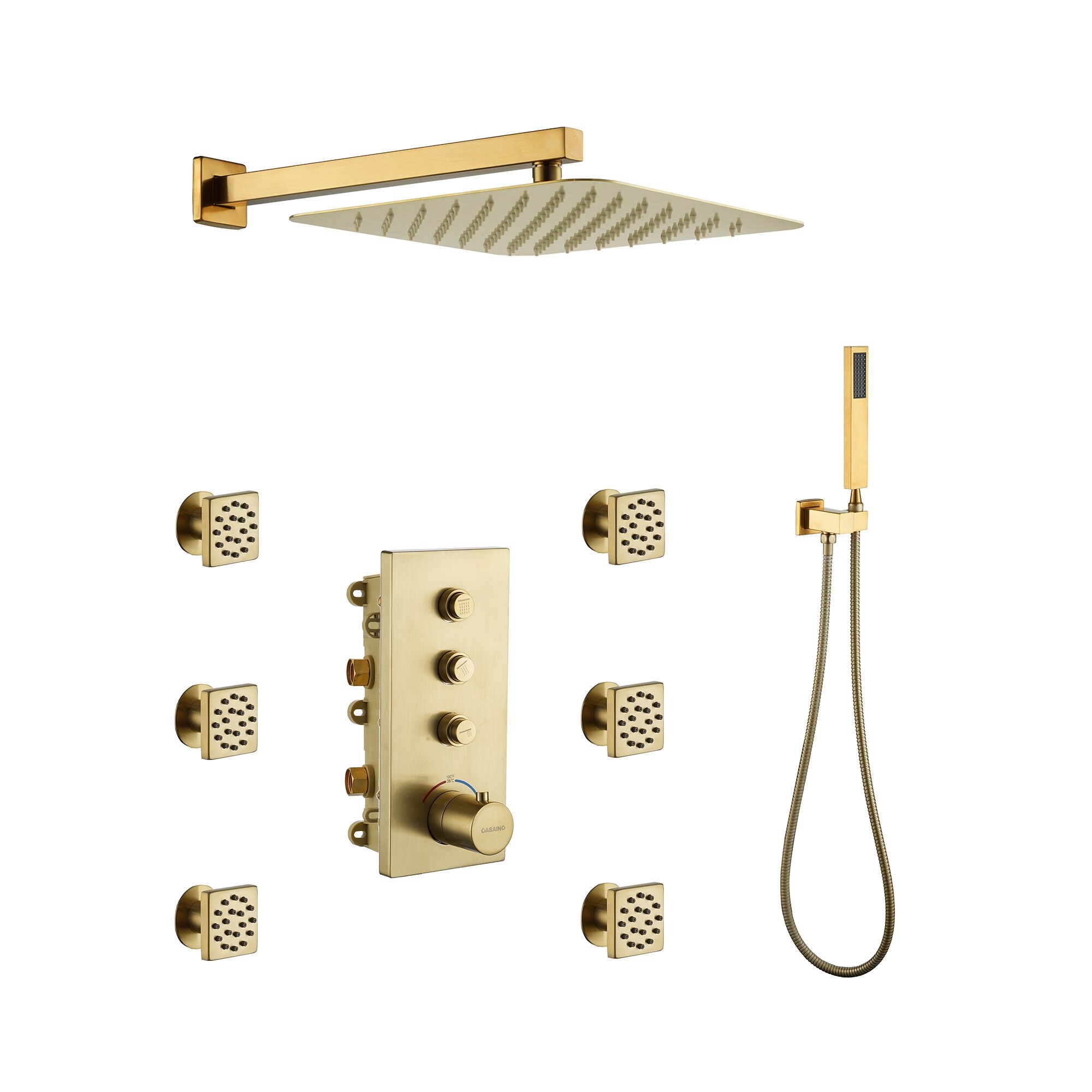Clihome RCH-BAST816B Brushed Gold 11.8-Inches Built-In Shower Faucet System with 3-way Diverter ( Thermostatic Valve Included )