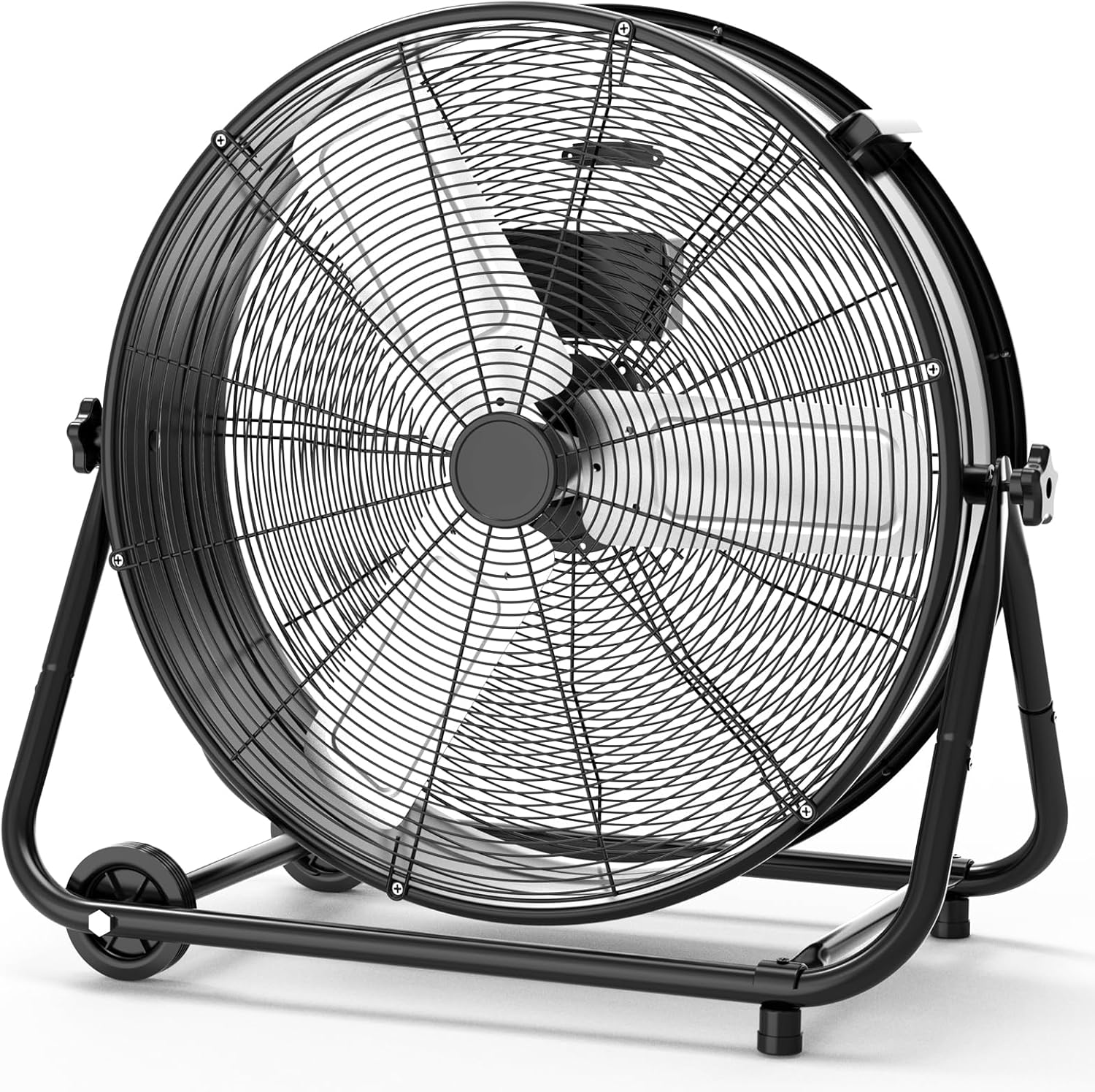 IdealHouse High Speed Industrial Drum Floor Fan Heavy Duty Metal Air Circulator 3 Speed 360 Rotation Easy to Move Portable Handle and Casters Ideal for Warehouse Garage Workshop