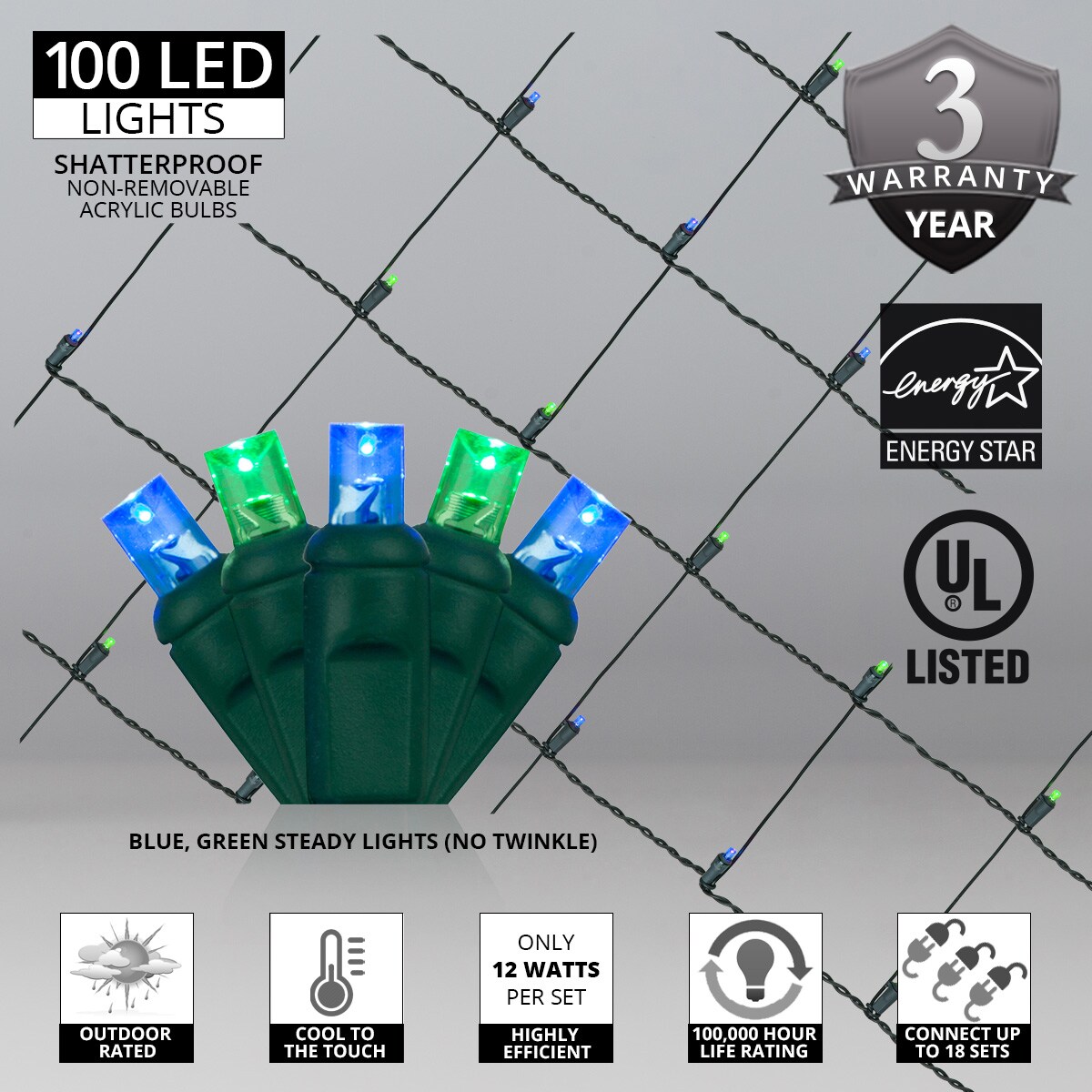 Wintergreen Lighting 72477 Christmas-Net-Lights - View #4
