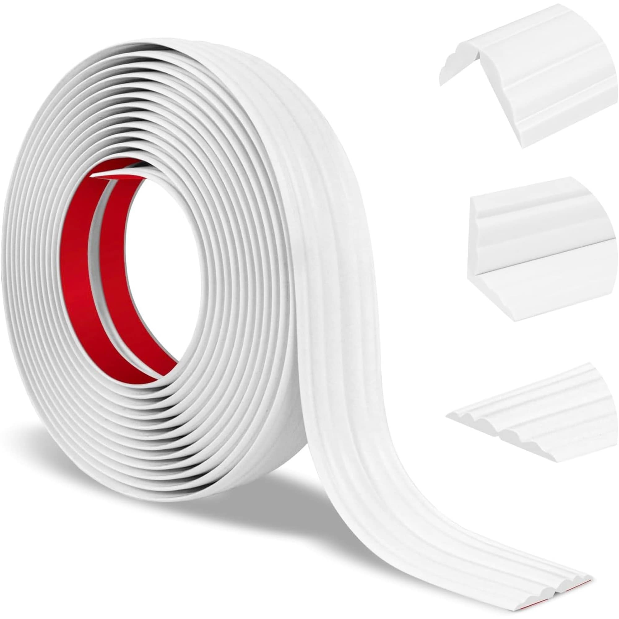 Numhew - 1.6in W 40ft L Flexible Peel and Stick Corner Trim Molding White 1-Piece Wall Edge Guard