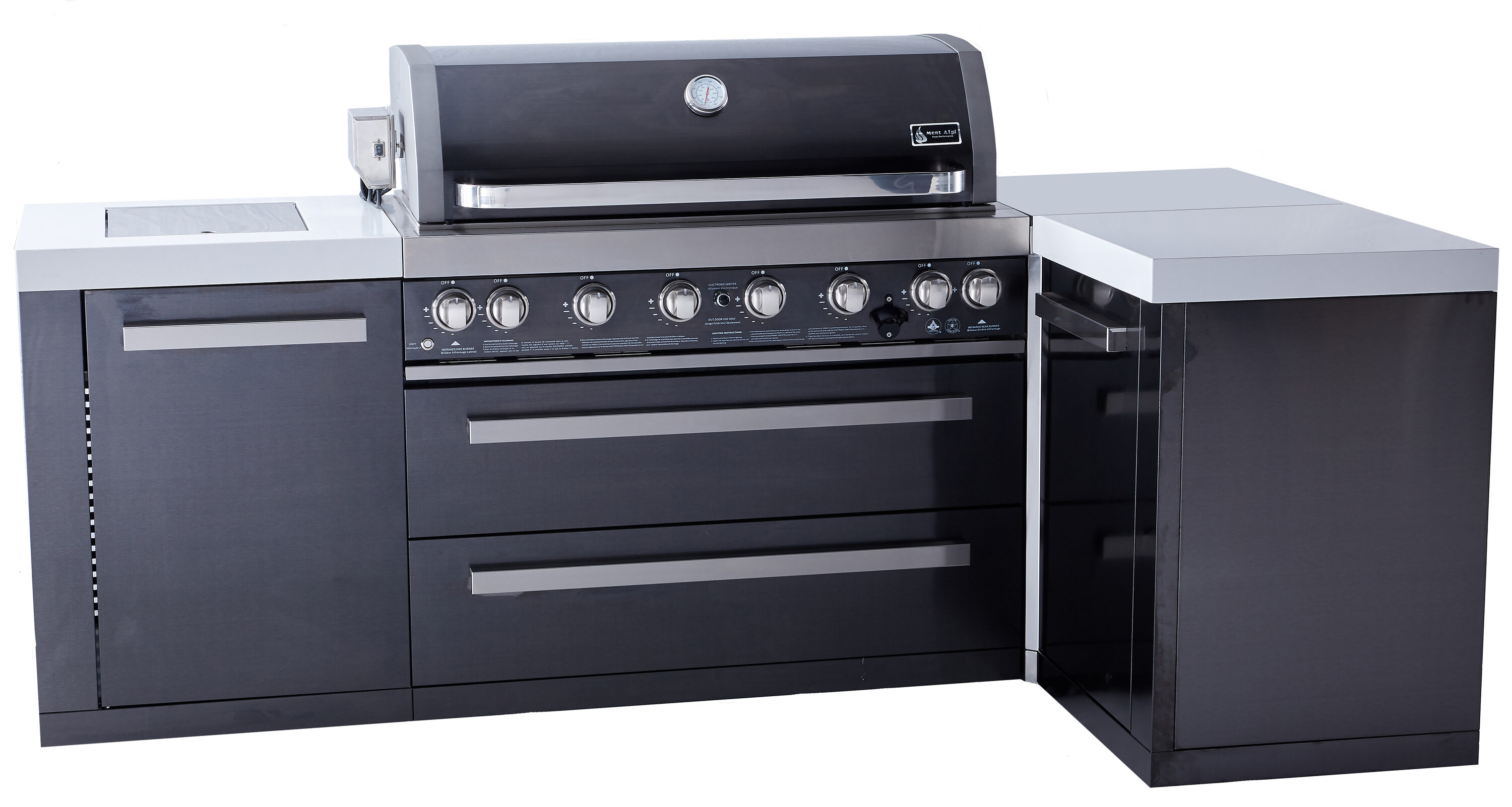 Mont Alpi MAI805-BSS90 805 Black Series 4 -Piece 94-in W x 23-in D x 46-in H Modular Outdoor Kitchen Grill with bar/counter top 6 Burners