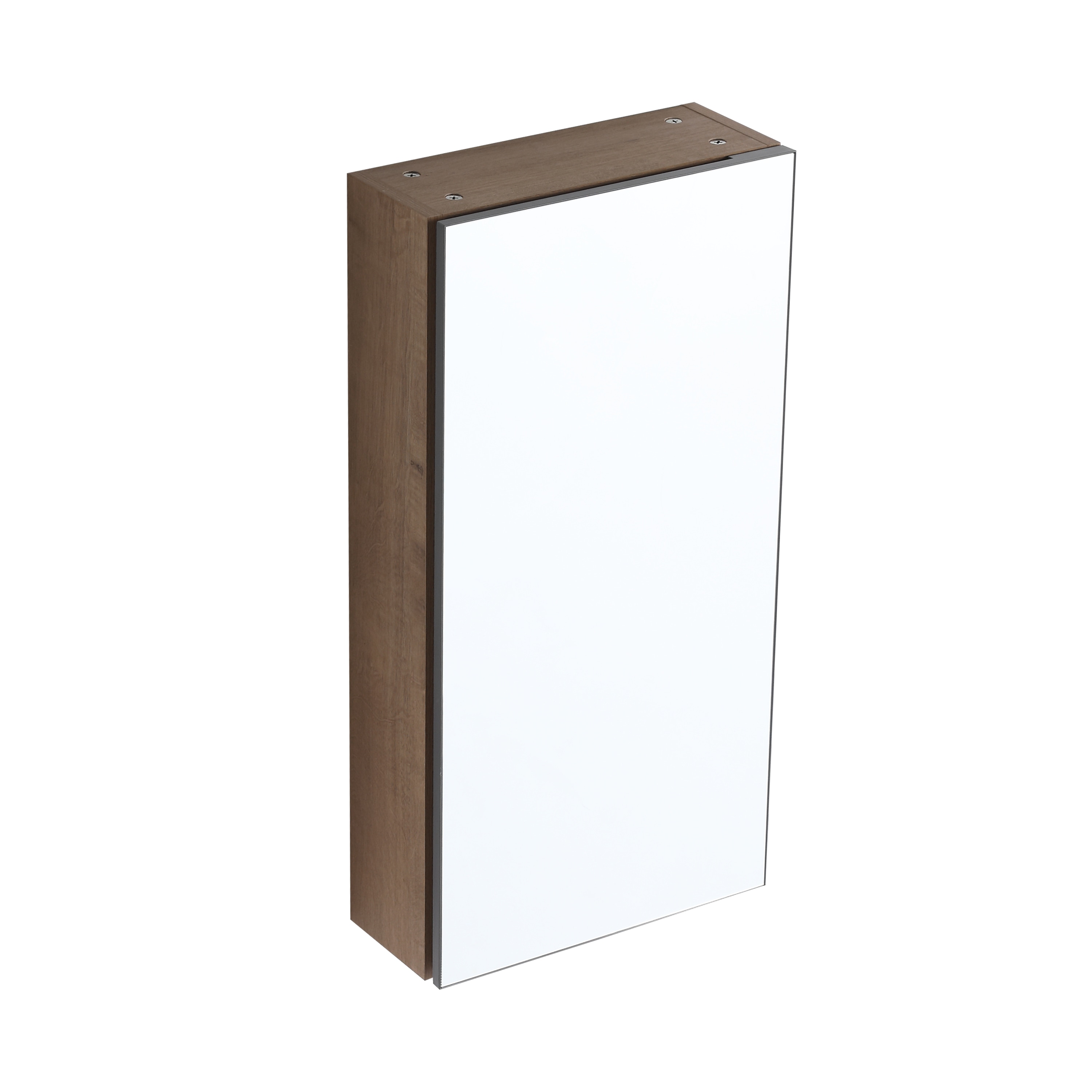 Forclover Reversible 14-in x 27.56-in Surface Mount Imitative Oak Mirrored Rectangle Soft Close Medicine Cabinet