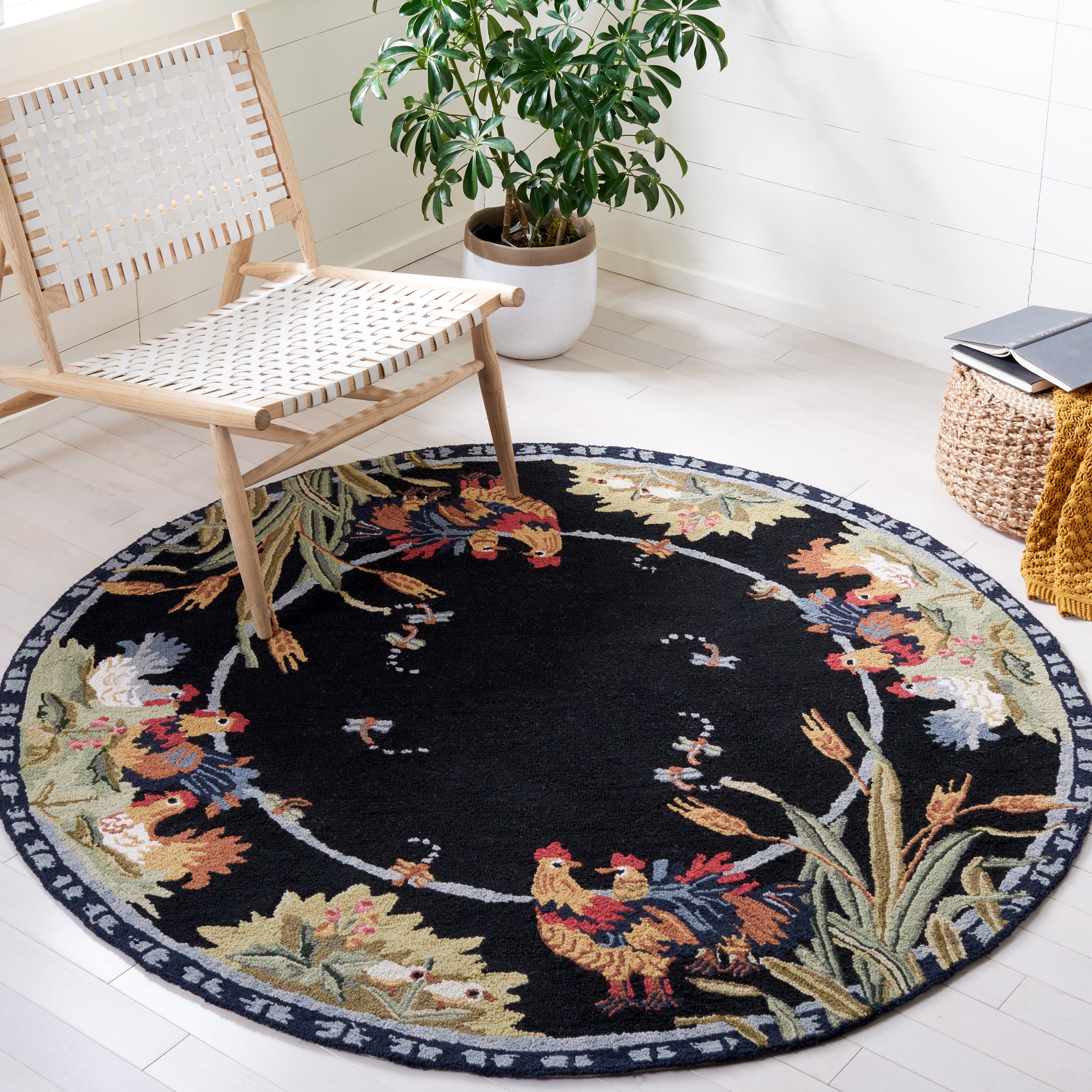Safavieh Chelsea Haan 4 X 4 (ft) Wool Black Round Indoor Floral/Botanical  Area Rug in the Rugs department at