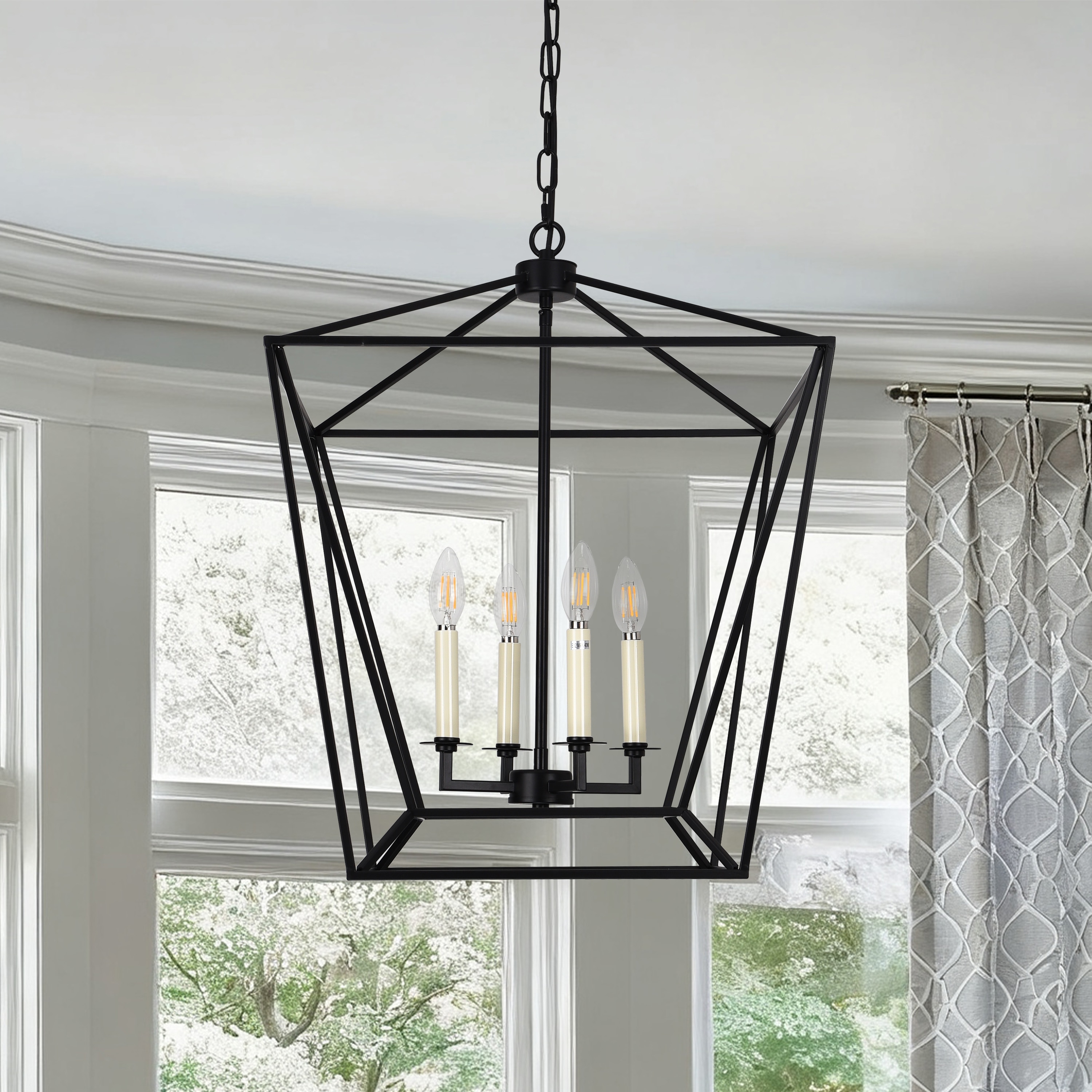 chandelierデスク GZJunYo Industrial 4-Light Black Geometric Metal Chandelier in the