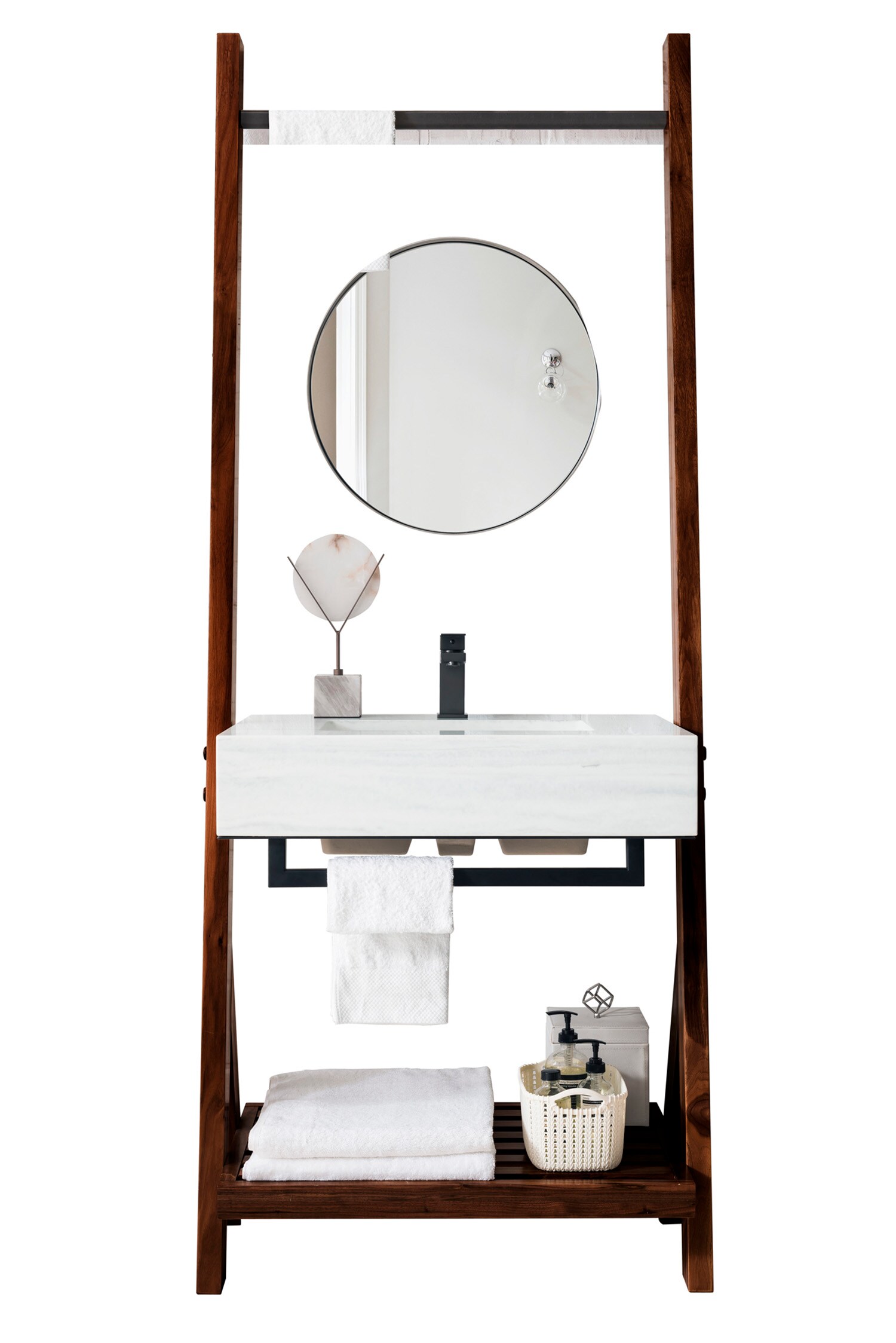 James Martin Vanities 410V30WLTAF Lakeside 30-in Mid Century Walnut Single Sink Bathroom Vanity with Arctic Fall Solid Surface Top