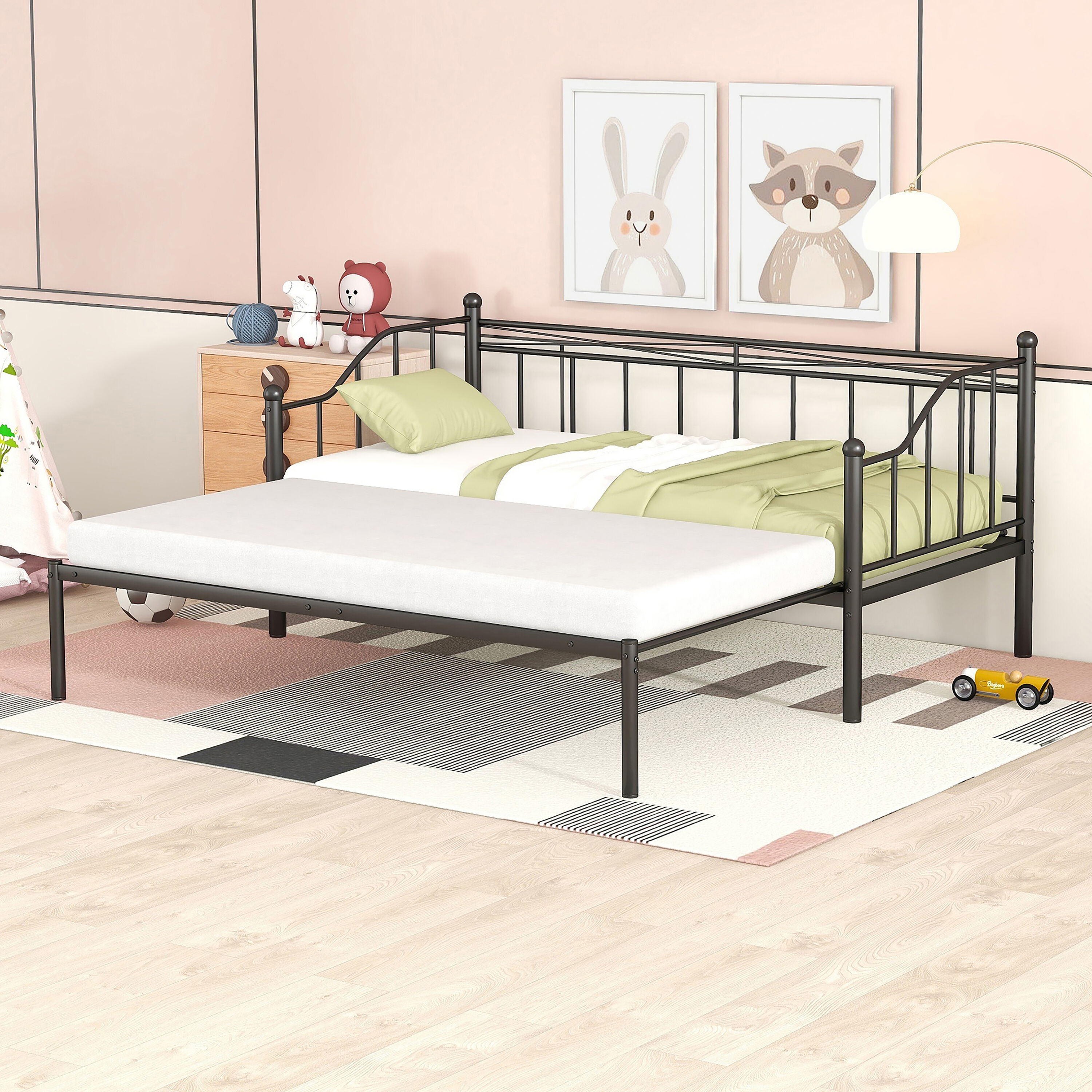 ModernLuxe L-MF296383AAB black Twin Metal Trundle Bed