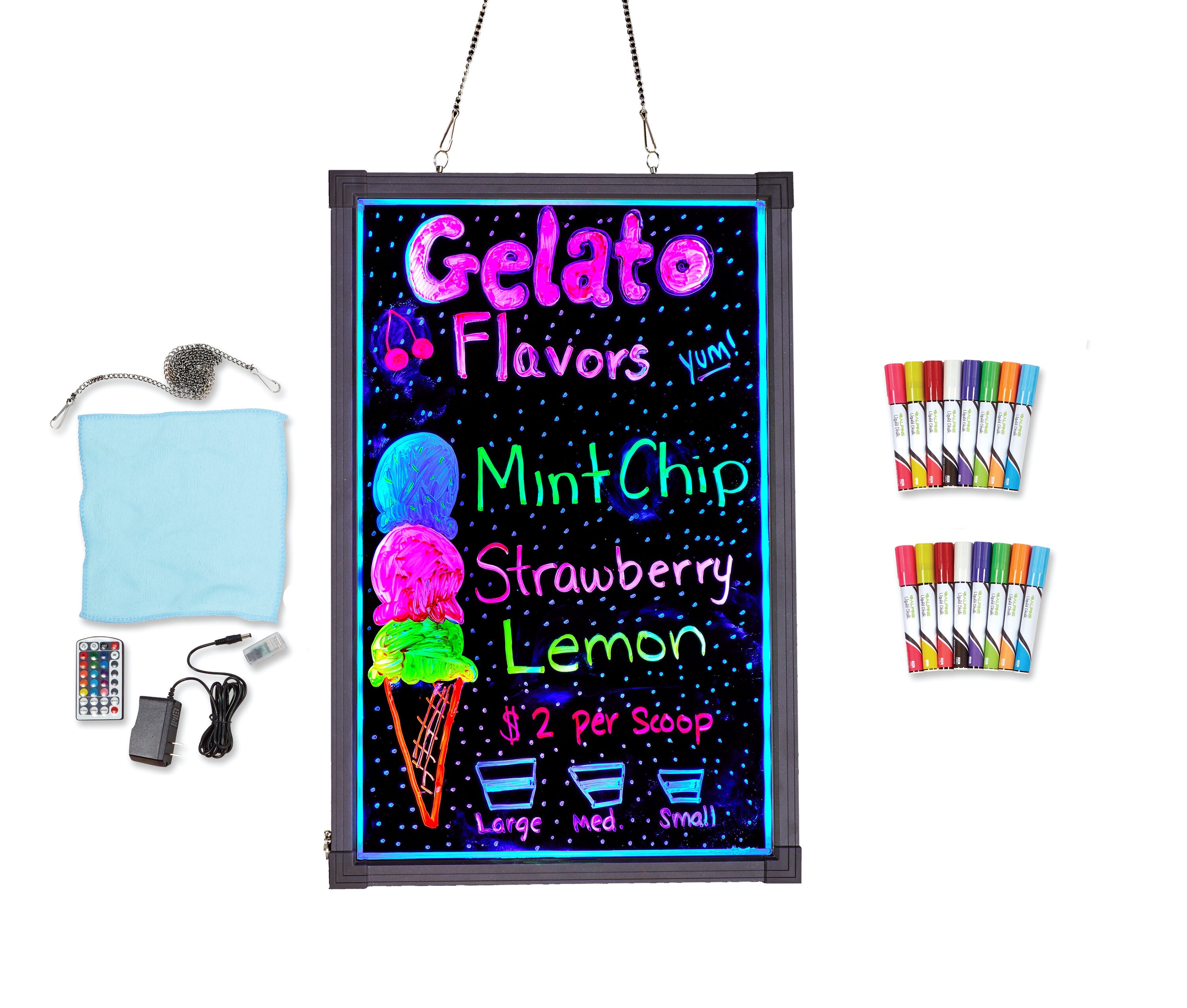 Alpine Industries 495-02-PKG Illuminated Hanging Message Board Writing Lighted Sign 23.6-Inches Multi-function LED Message board Lighted Sign