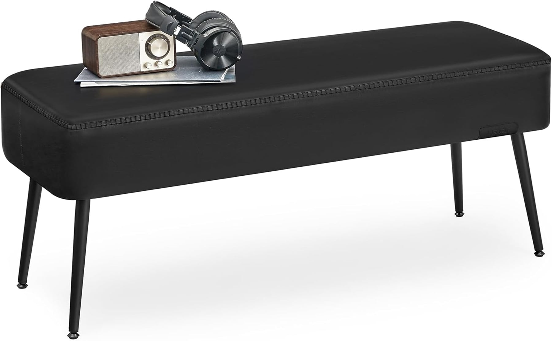 SONGMICS HOME LOM076B01 Collection Ottoman Bench – Black Synthetic Leather with Stitching