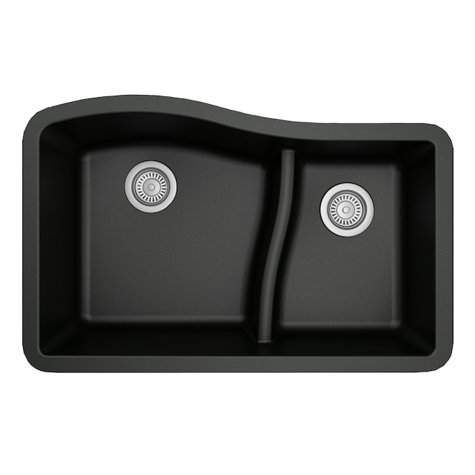 Karran Undermount 32 In X 21 In Black Double Offset Bowl Kitchen Sink In The Kitchen Sinks Department At Lowes Com